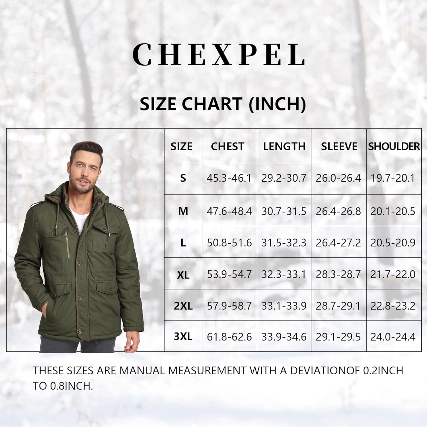CHEXPEL Men's Winter Jackets with Hood Cotton Military Jackets Fleece Lined Thick Work Coats with Cargo Pockets - Image 7