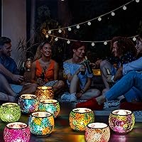 Vista 3 de Portavelas de Vela Perfumada de Vidrio de Mosaico Portavelas de Vela de Té, Portavelas de Vela de Té de Vidrio Romántico Hecho a Mano