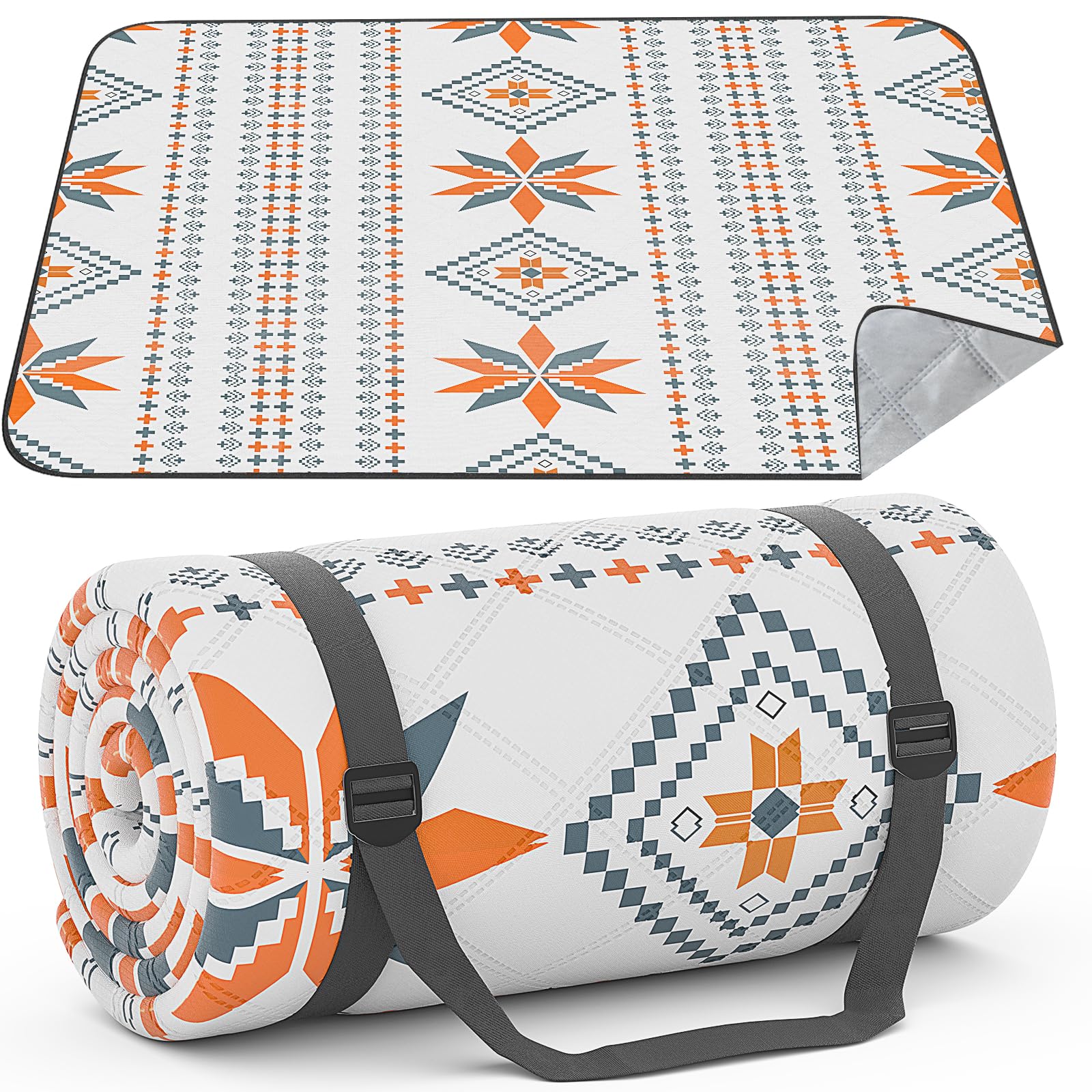 Couverture De Pique-nique XXL - 200x300 Cm - Imperméable - Motif écossais Blanc/bleu