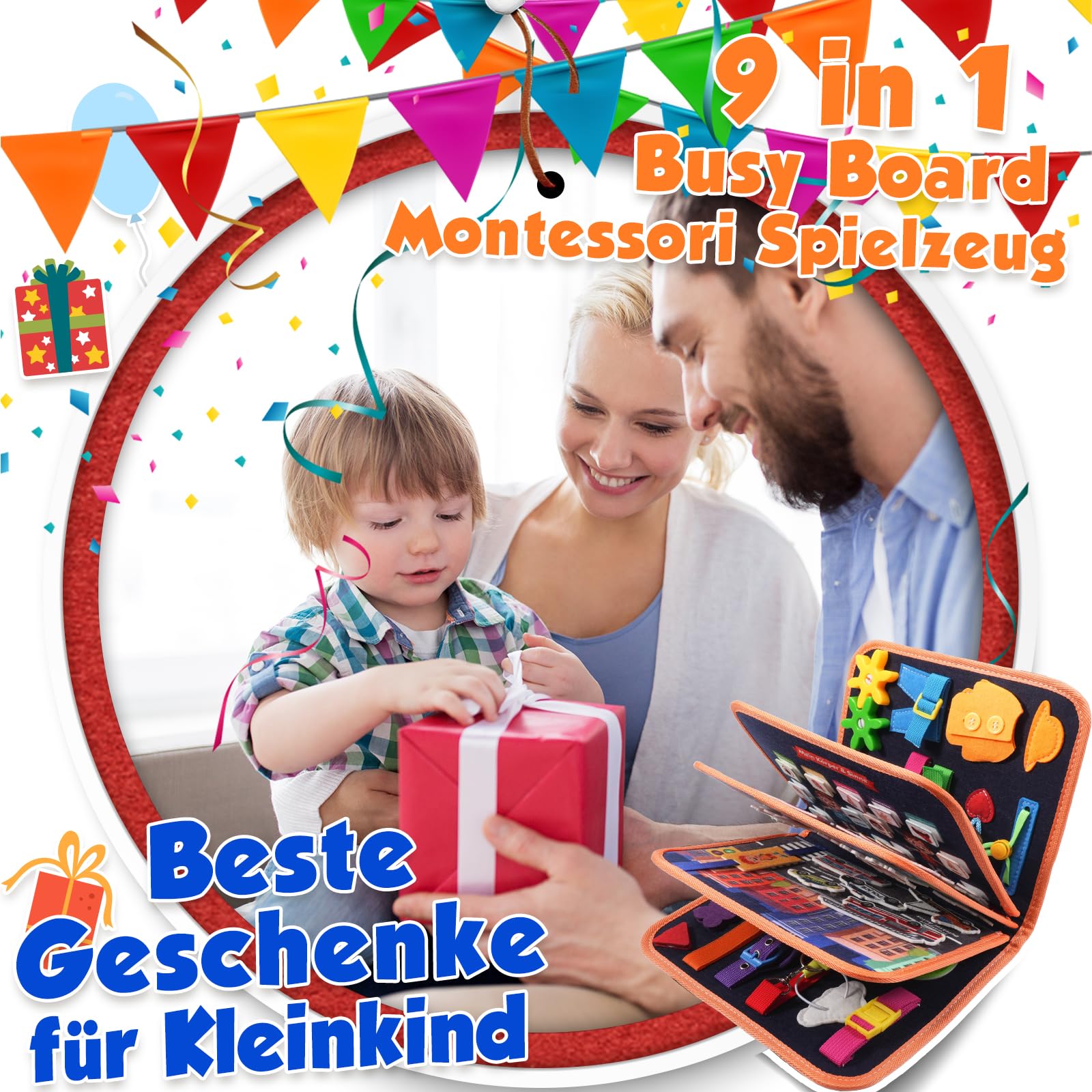 ZOOI Busy Board Montessori Spielzeug ab 1 Jahr, Busy Book Kinderspielzeug ab 1 2 3 Jahre, Baby Geschenk Spielzeug ab 1 2 3 Jahre, Einschulung Mädchen, Schultüte Füllung