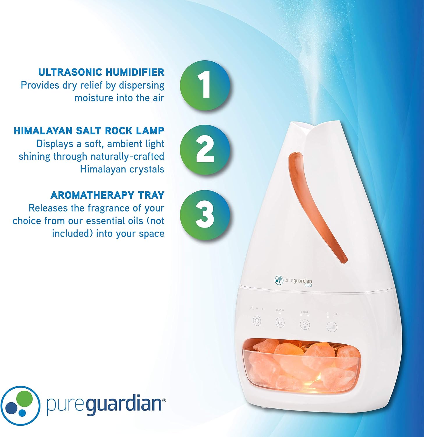 PureGuardian Himalayan Salt Lamp, Ultrasonic Cool Mist Humidifier with Aromatherapy Tray H1117W White