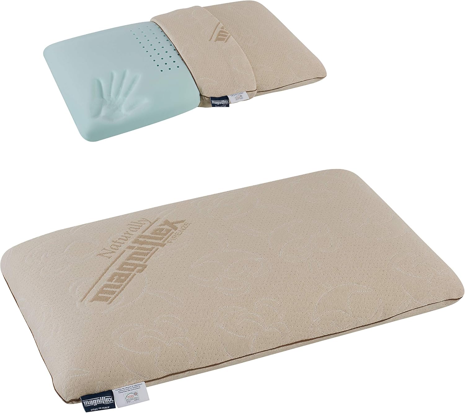 Magniflex Pillow - Toscana Cotton Deluxe Standard - Designed for All Sleeping Positions - Certified Organic Cotton - Geomemory Aloe Vera - 100% Made in Italy