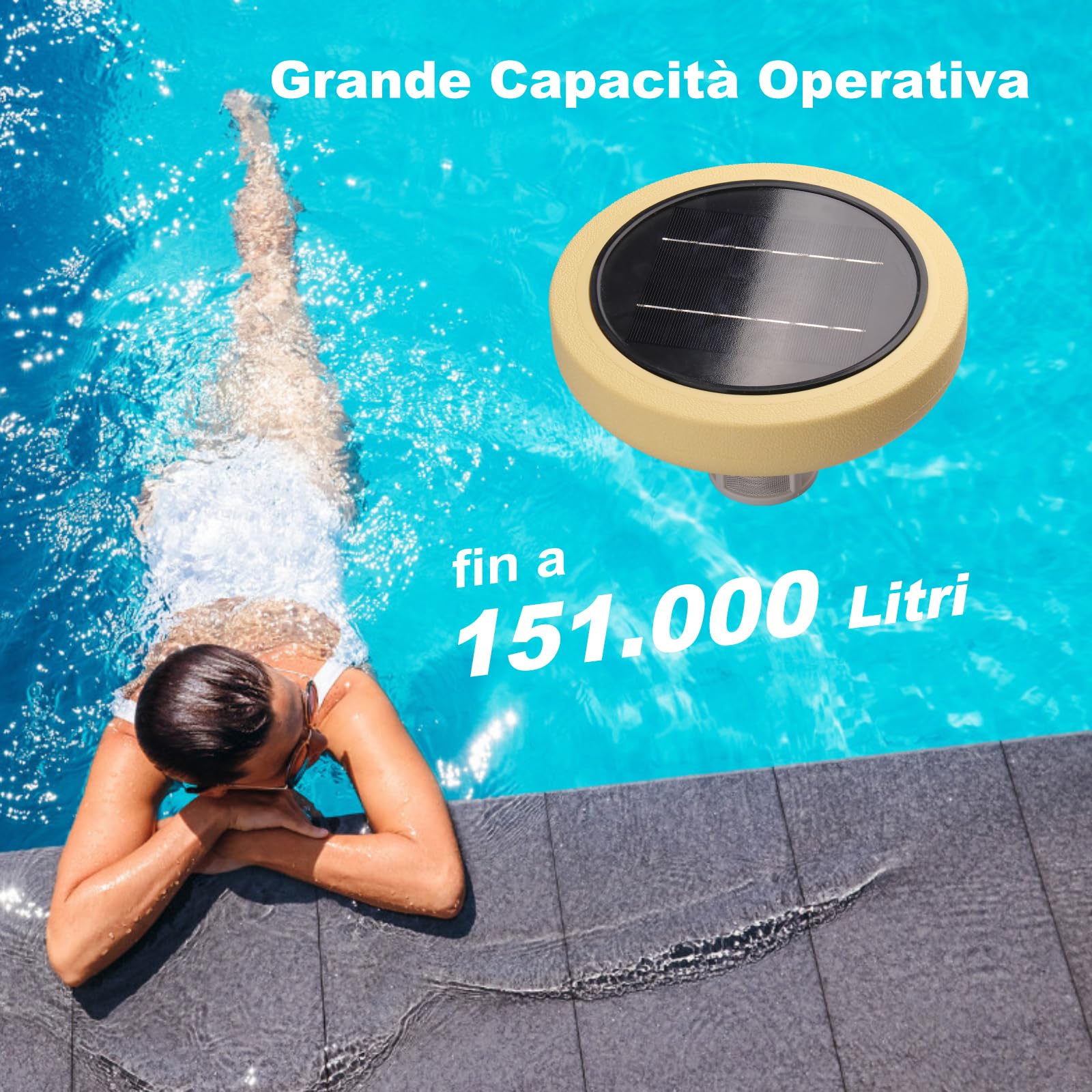 Solar Pool Ionisator Für Oberflächen- Und Einbautbecken, Schwimmender Kupfer Pool Reiniger, Bis Zu 150.000 Liter, Wasserreiniger Für Pools Und Spas (Gelb)