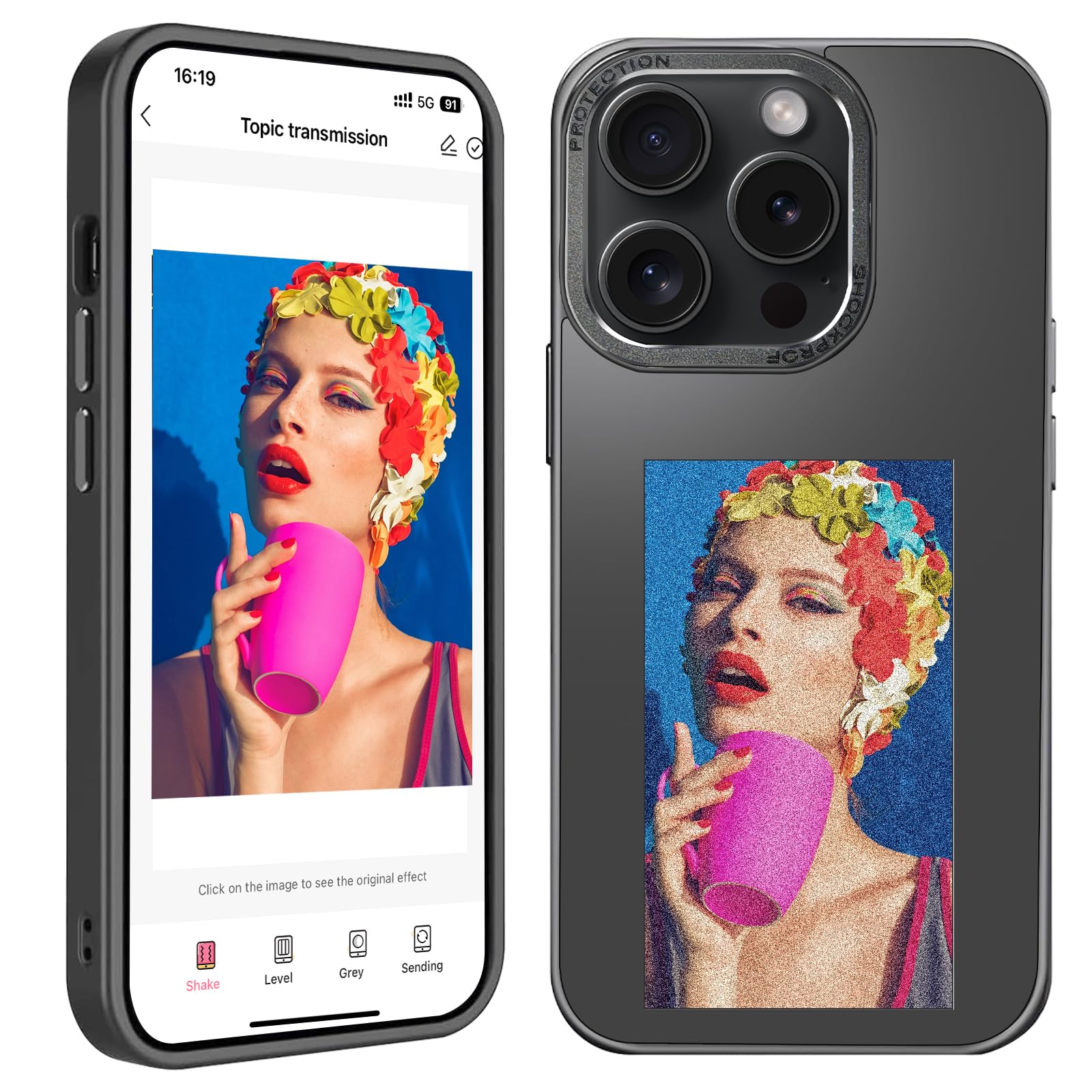 Étui à écran intelligent avec image pour iPhone 15 Pro Max NFC étui téléphone noir