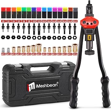 iMeshbean Rivet Nut Tool,16" Rivnut Tool Kit with 15 Metric and SAE Mandrels, Rivnut Thread Setting Tool with 145pcs Rivnuts and Carry Case