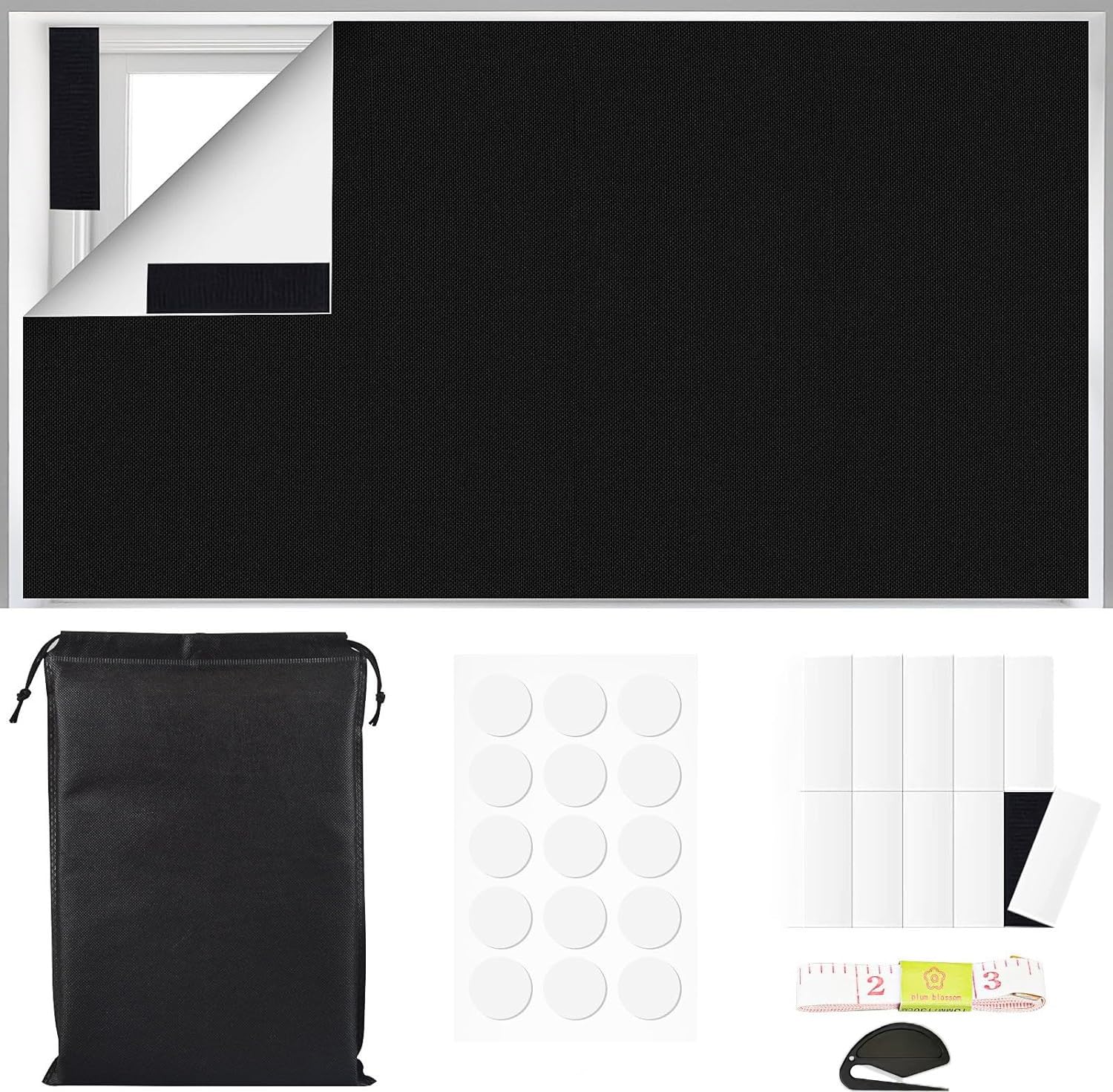 100% Blackout Blinds, Portable Bedroom Blackout Curtains, No Drilling with Self-Adhesive Tape, Cut to Any Size for Nursery Bedroom Caravan (150X100cm)