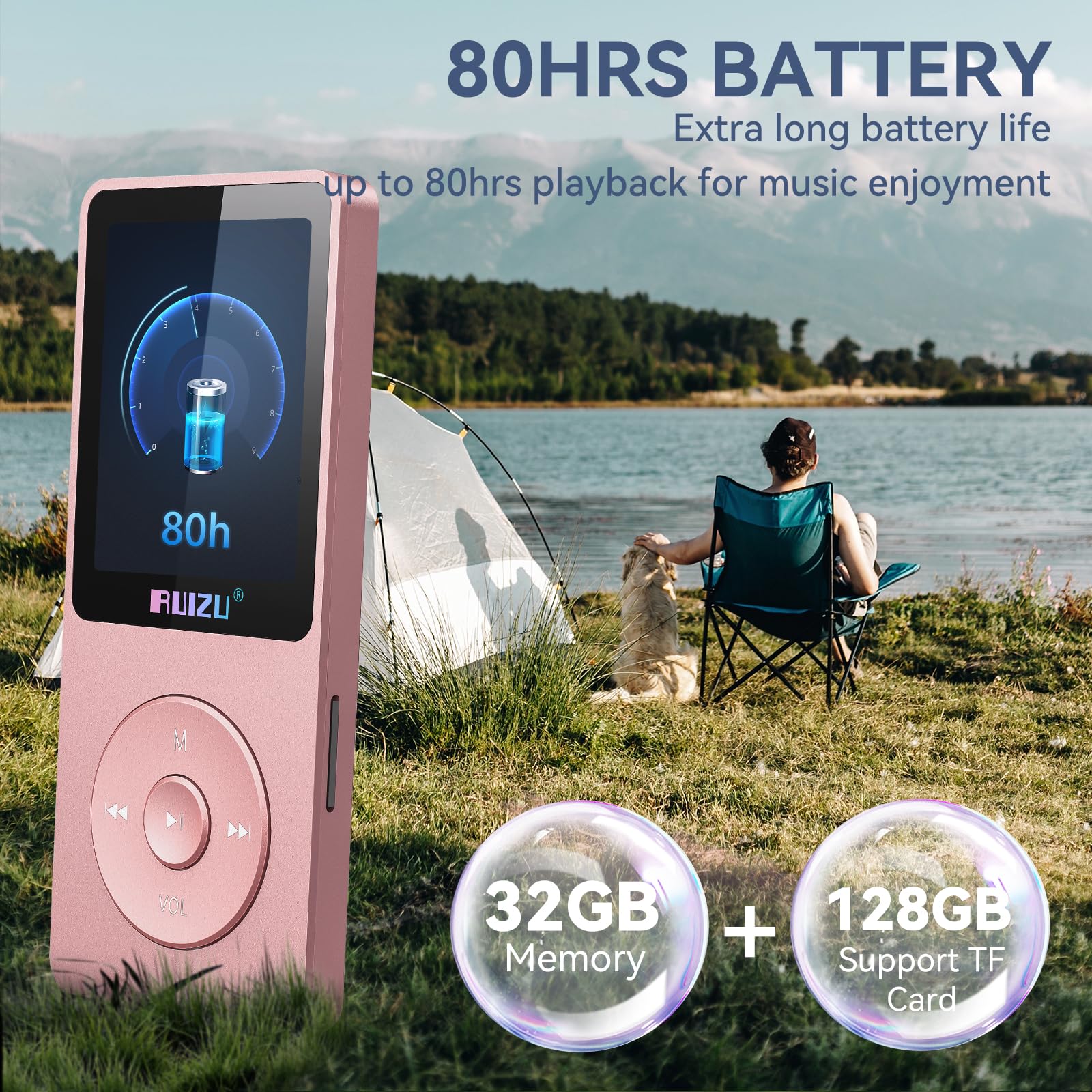Lecteur MP3 32 Go Bluetooth 5.3 écran 1,8" autonomie 80 h