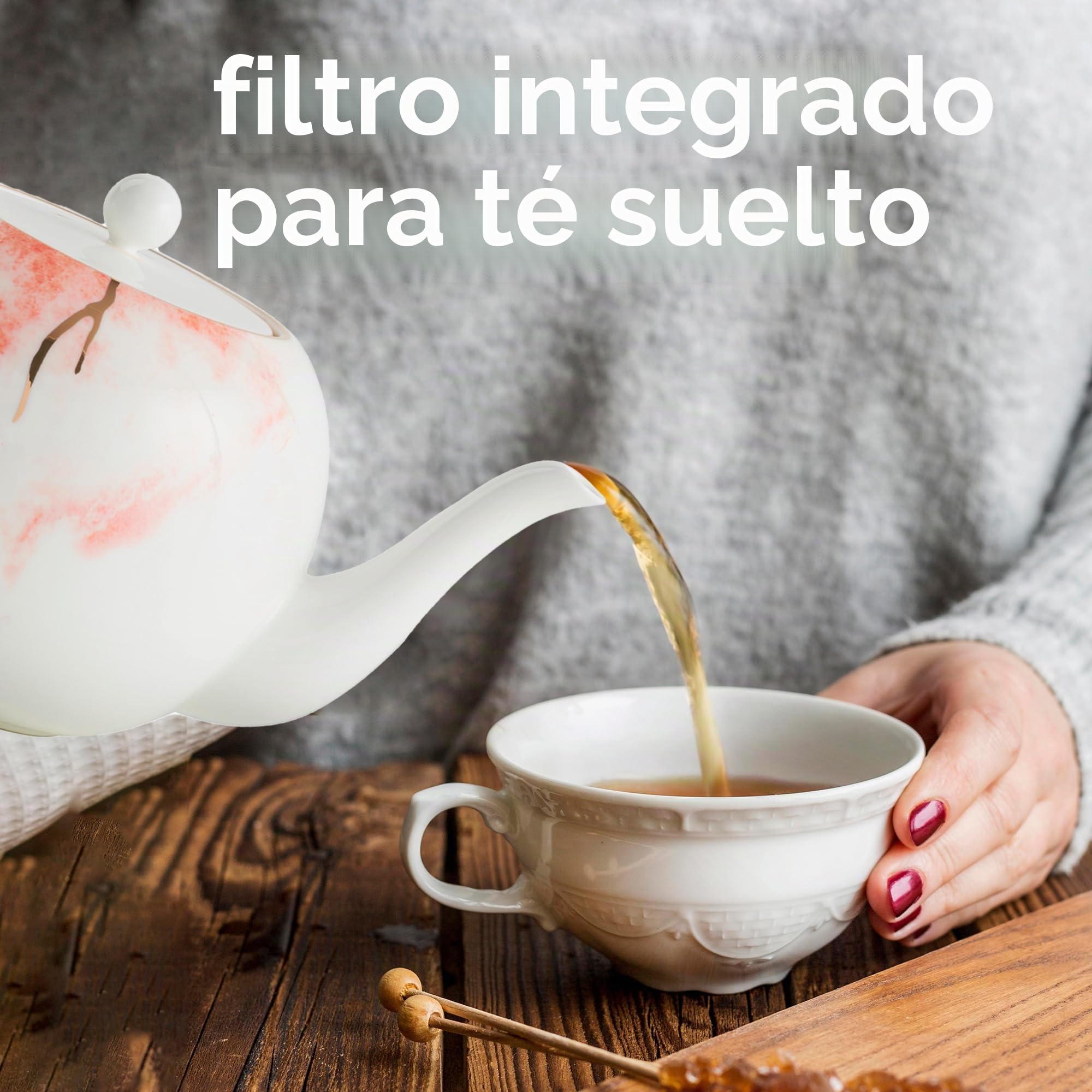 London Boutique Juego de tetera de porcelana fina (1,2 L, con borde dorado, filtro integrado)