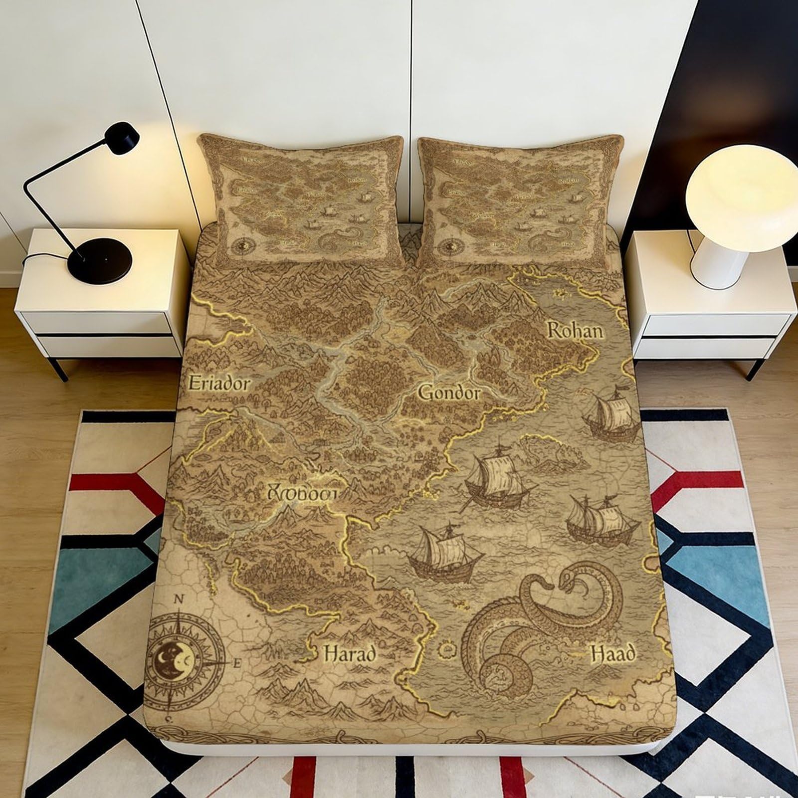 3D Printed Japanese Crane Fitted Sheet Microfiber Deep Pocket Sakura Cloud Mattress Fitted Cover Non-Slip for Bedroom 200x200x25cm