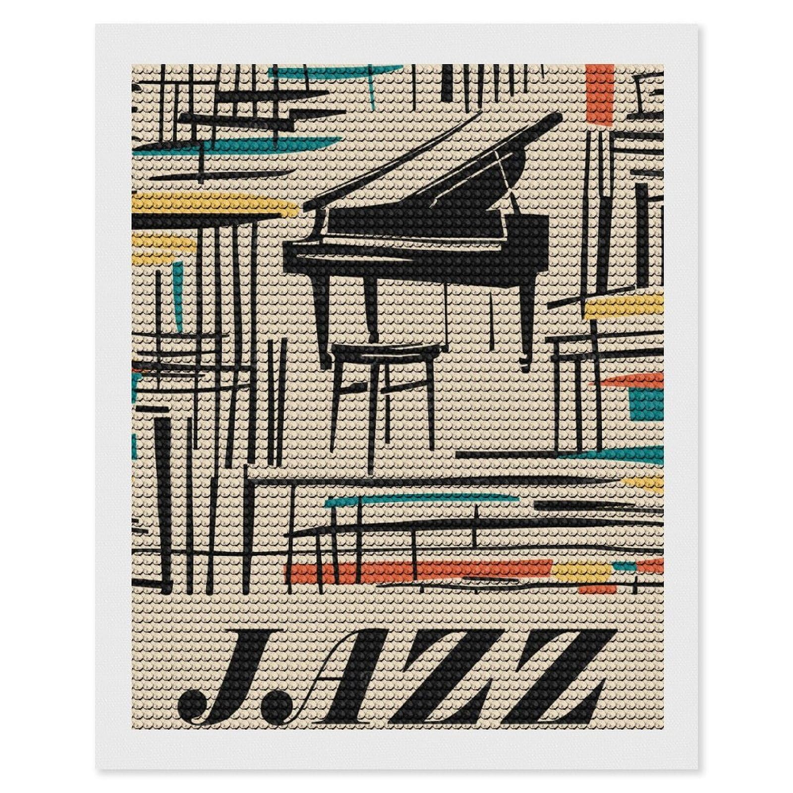 Junmoney Retro Jazz Piano Diamond Painting Canvas Set 16"x20", for Adults, Bedroom Decor, Good for Quiet Evenings, Festive Craft Gift