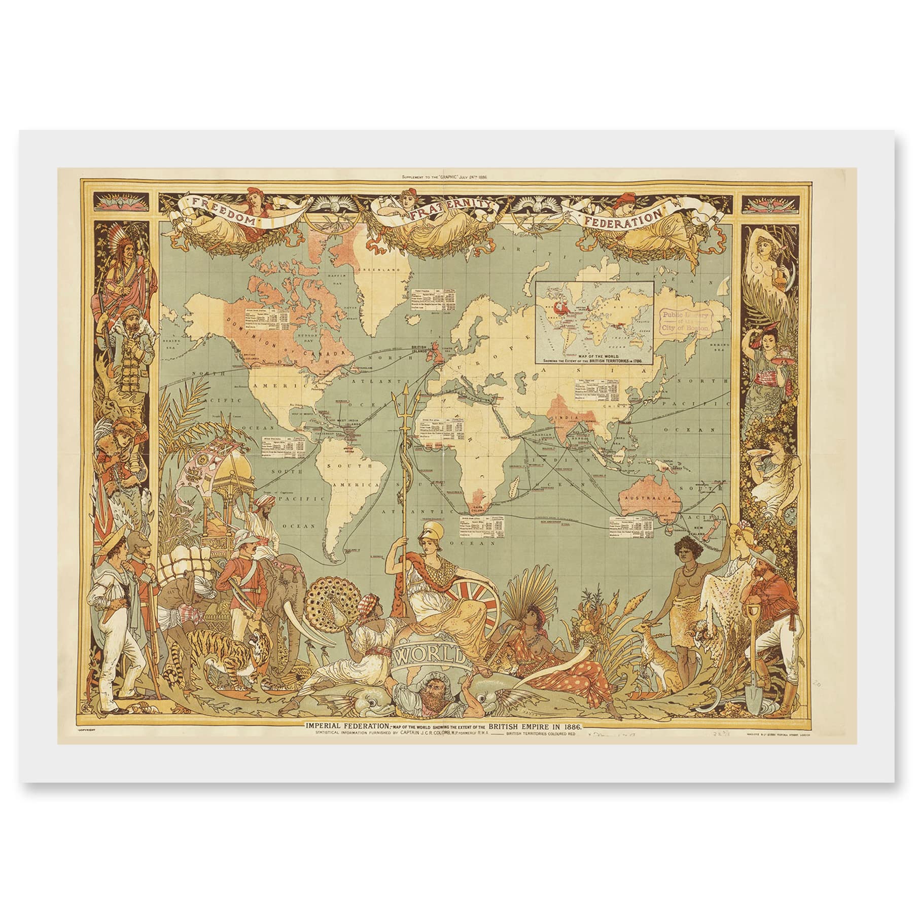 Artery8 Maps British Empire 1886 Imperial Illustrated People World A4 Artwork Framed Wall Art Print