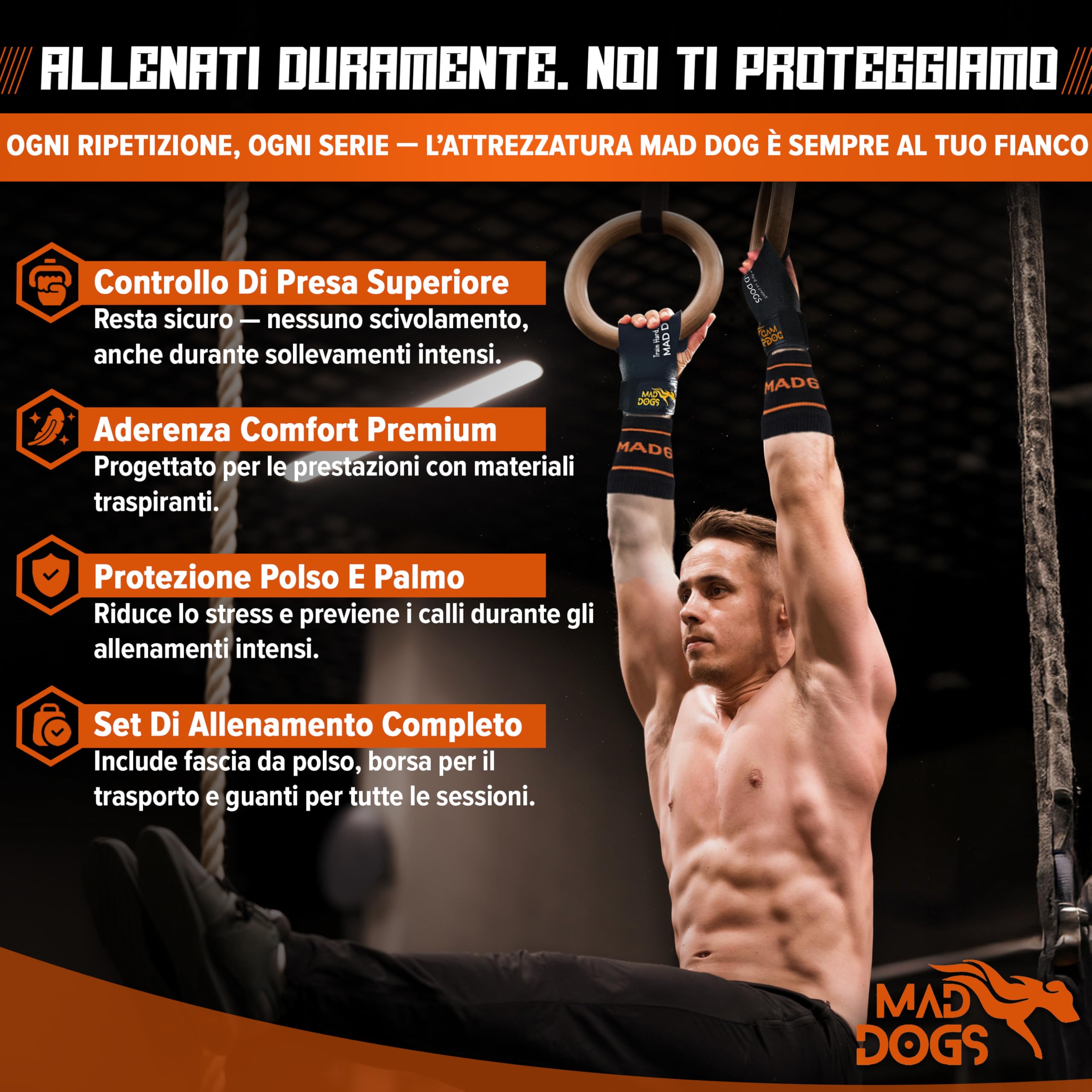 MAD DOGS Boxer Strada per Crossfit e Cross Training, Hand Grips con cuscino, protezione e comfort, design senza fori, unisex