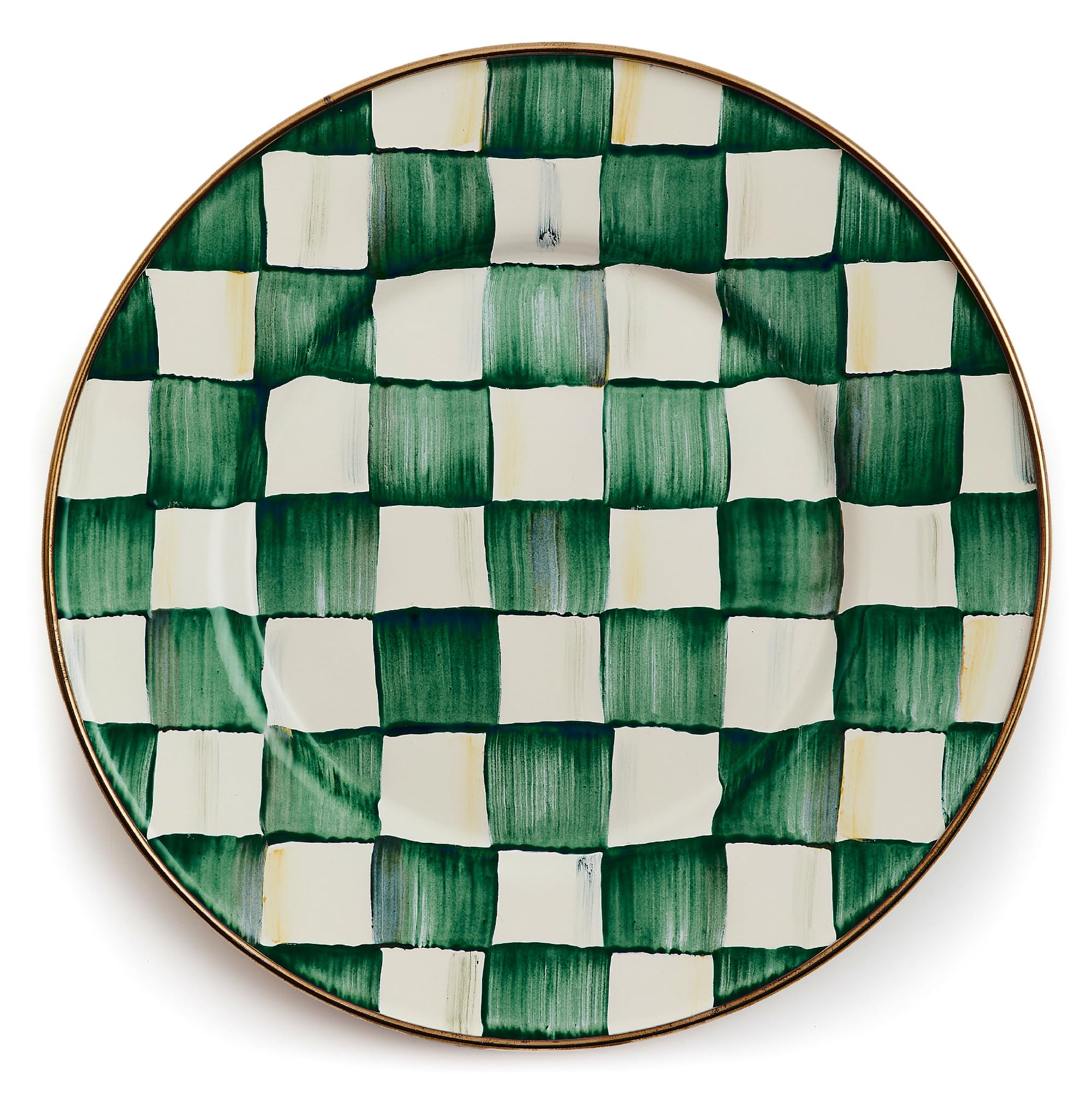 MACKENZIE-CHILDS Enamel Salad and Dessert Plate, Small Plate for a Dessert or Appetizer Dish, 8 Inches, Green-and-White Emerald Check