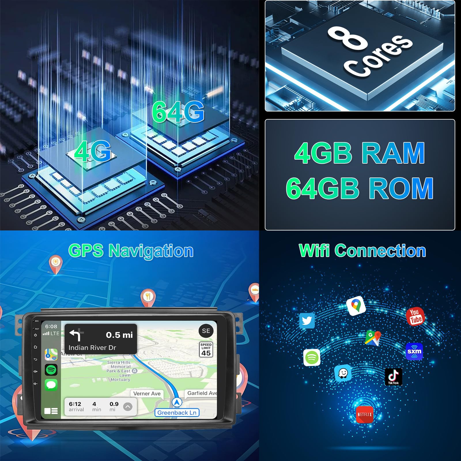 8 Core 4G+64G Autoradio per Mercedes Benz Smart Fortwo 451 2005-2010 Android 9 Pollici Touch Schermo GPS Navigation Carplay Android Auto Mirror Link 2 Din Radio Bluetooth DSP WiFi RDS Camera Hodozzy