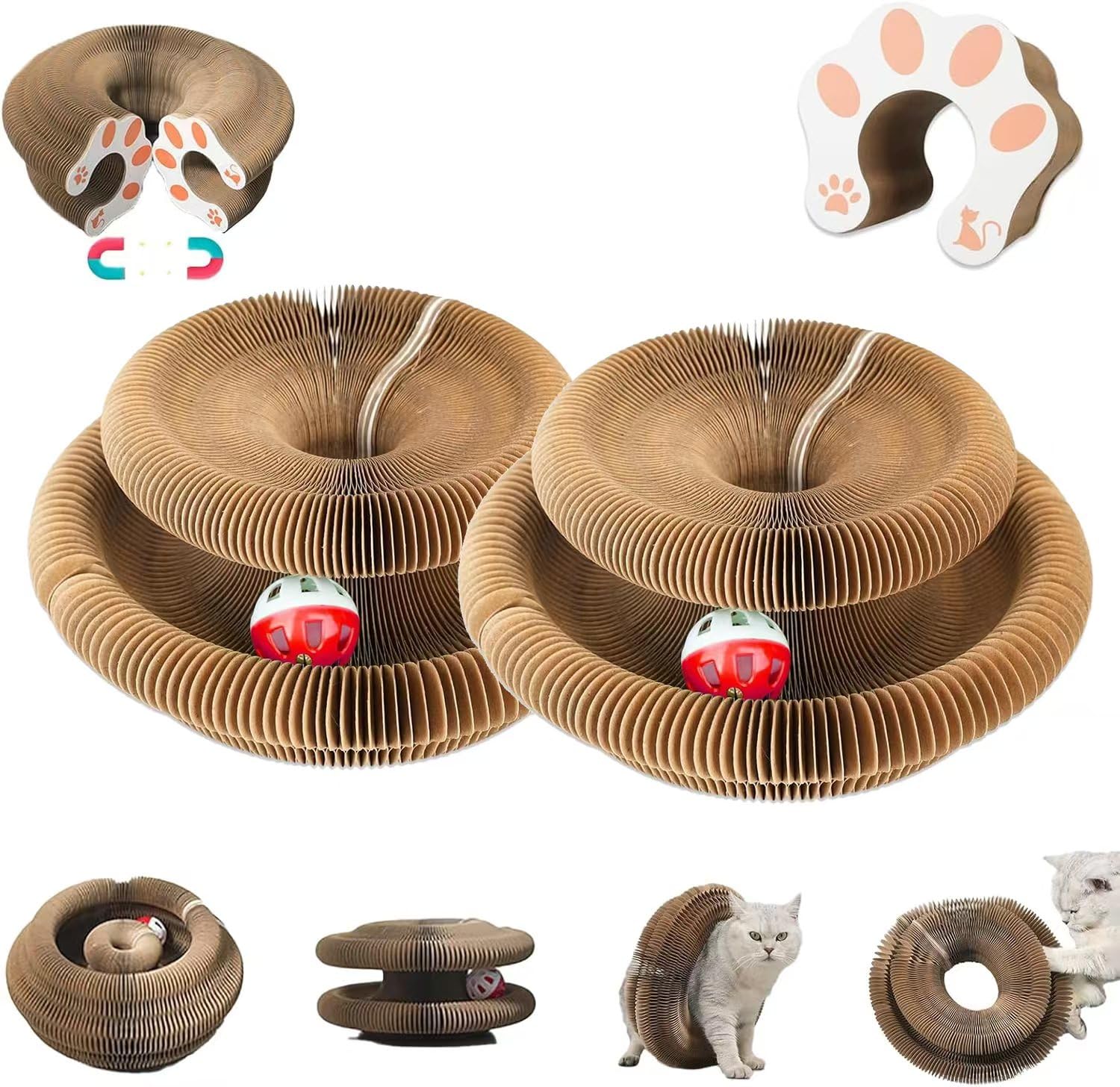 liluwushe Kitty Curls Cat Toy, Magic Organ Cat Interactive Scratcher Cardboard with Bell Ball, Foldable & Changeable Accordion Shape Exercise Anxiety