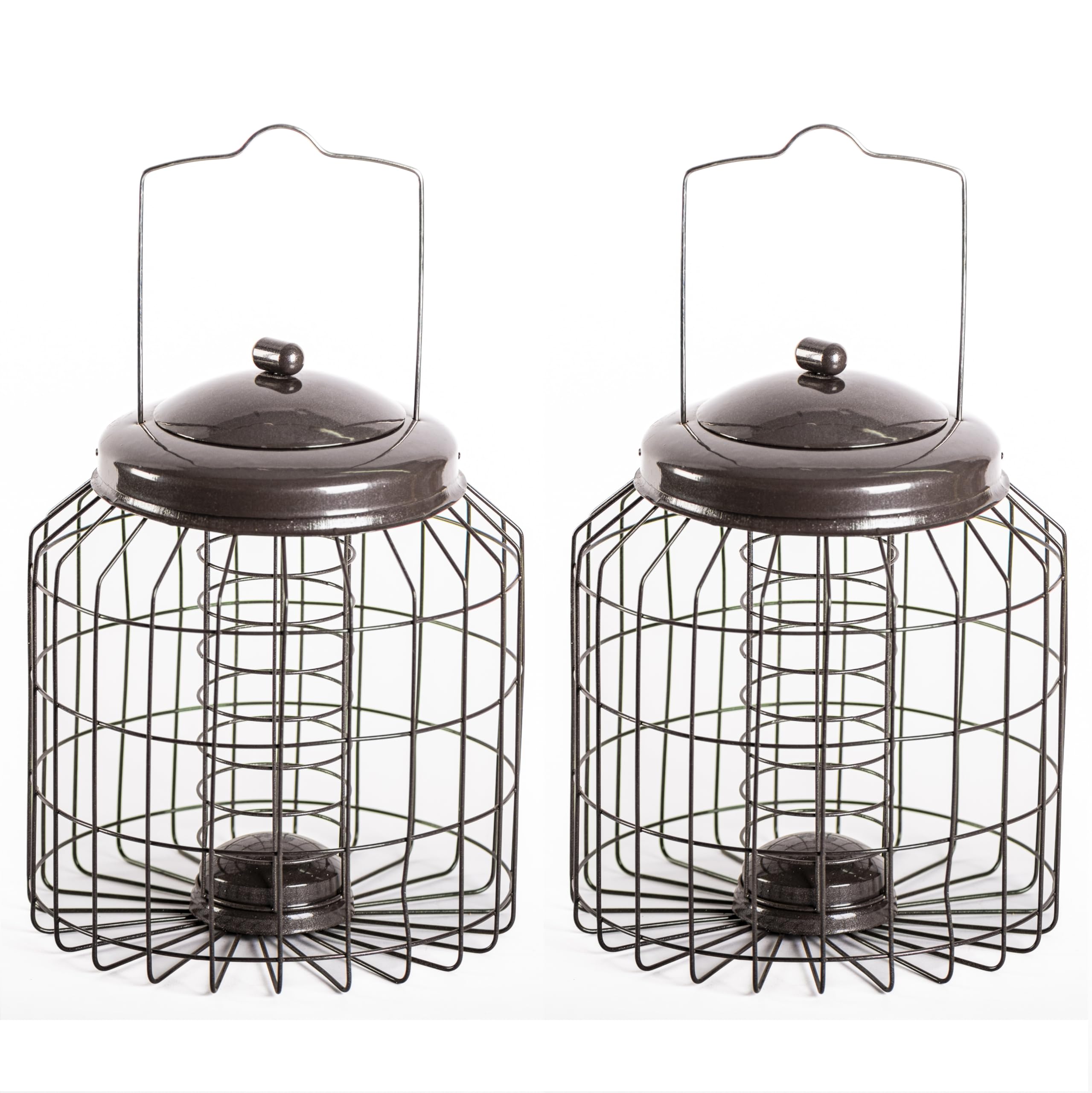 Happy Beaks Heavy Duty Squirrel Proof Bird Feeder – Weatherproof Metal Seed Feeder for Small Songbirds, Anti-Bacterial Coating, 500g Capacity (Fat Ball Feeder x2)