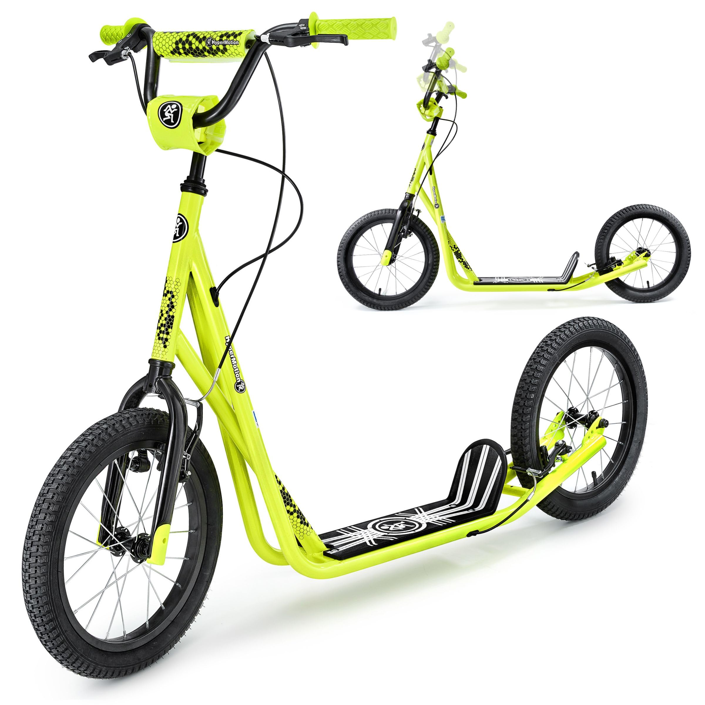 HyperMotion Runkie Patinete Urbano 16 Pulgadas Ruedas Inflables, Manillar Ajustable, Doble Freno Manual, para Niños Desde 8 Años, Jóvenes y Adultos, Amarillo