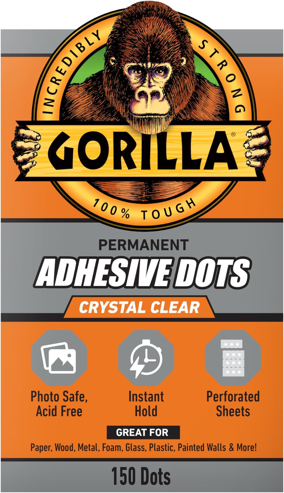 Gorilla Permanent Adhesive Dots, Double-Sided, Clear, 0.5" Diameter, 150 Pieces (Pack of 1) - No Mess, Photo Safe