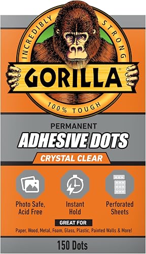 Gorilla Adhesive Dots, Double-Sided, Clear, 0.5" Diameter, 150 Pieces