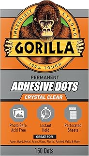 Gorilla Permanent Adhesive Dots, Double-Sided, Clear, 0.5" Diameter, 150 Pieces (Pack of 1) - No Mess, Photo Safe