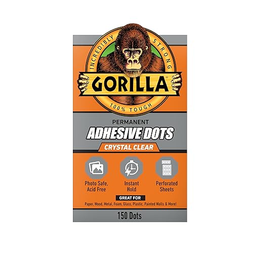 Gorilla Puntos adhesivos permanentes, de doble cara, transparentes, 0.5 pulgadas de diámetro, 150 piezas (paquete de 1), sin ensuciar, apto para