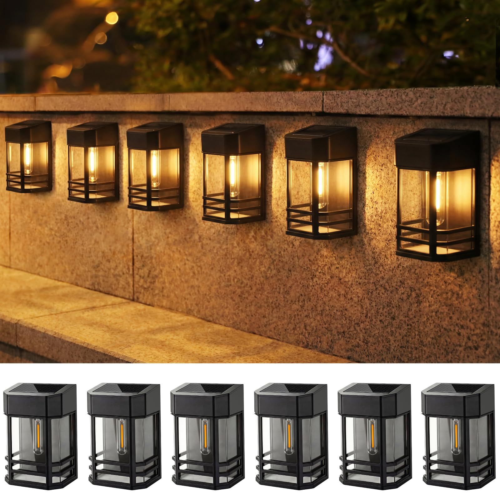 nipify Solar Wandleuchte Aussen, 3 Farben Heller Solarleuchten für Außen IP65 Wasserdicht Solar LED Aussenleuchten Wand Außenlampe Kabellos für Garten Veranda Terrasse Zaun, 6 Stück Warmweiß