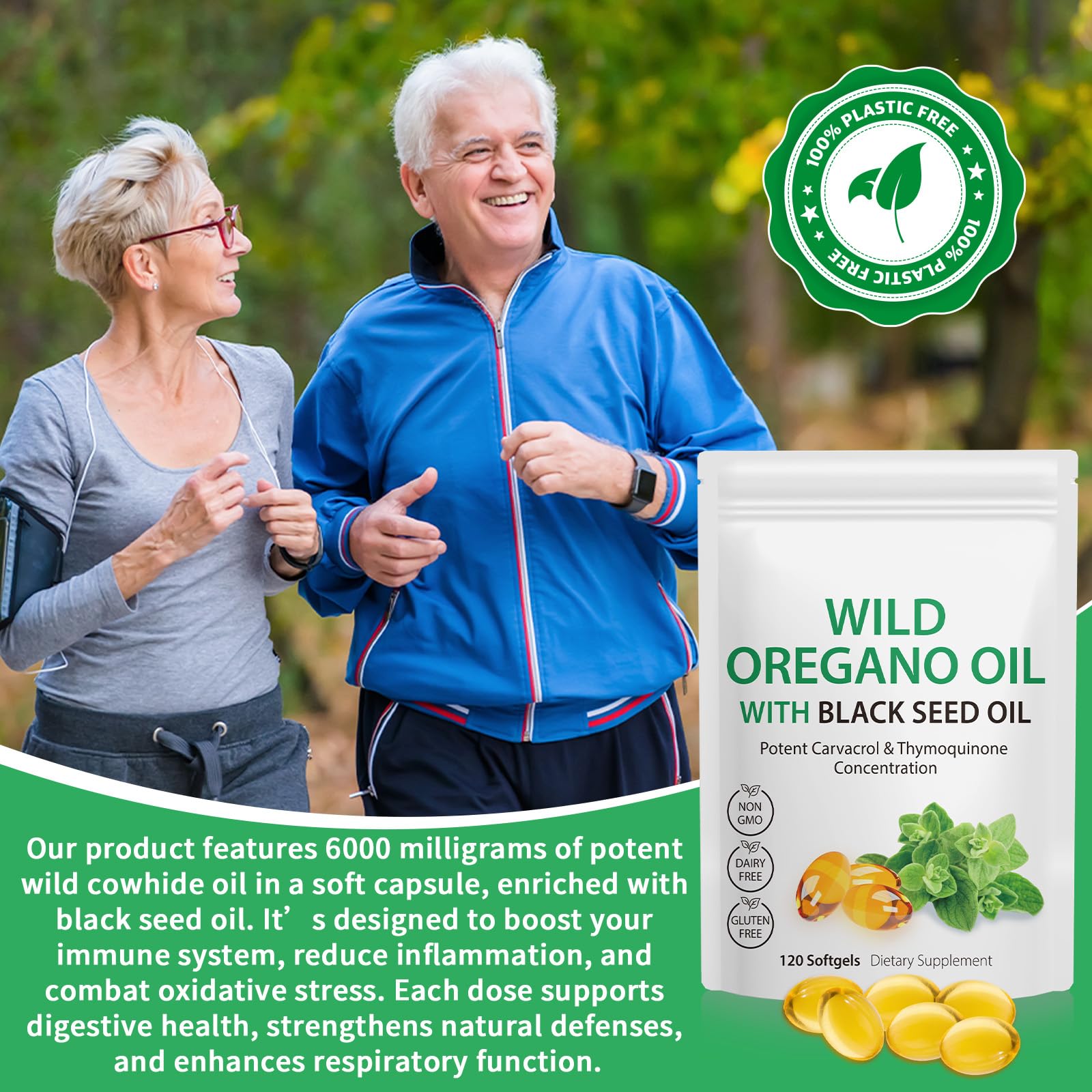 Olio di Origano 120 Capsule, Capsule di olio di origano, 2 in 1 6000 mg con olios di semi neri 200 mg e 165 mg di carvacrolo | Spremuto a freddo