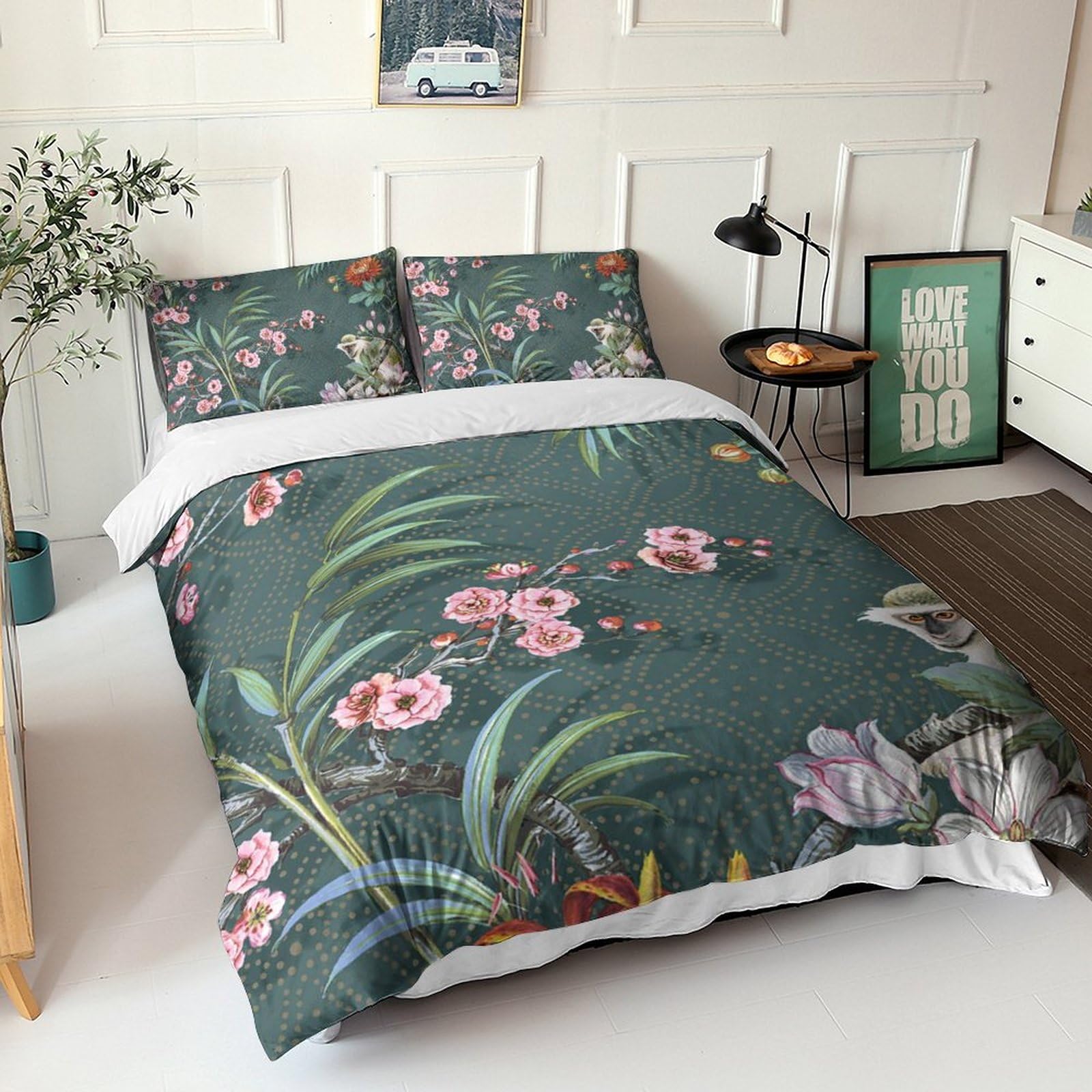 Parure de lit florale en microfibre douce pour chambre ado et adulte