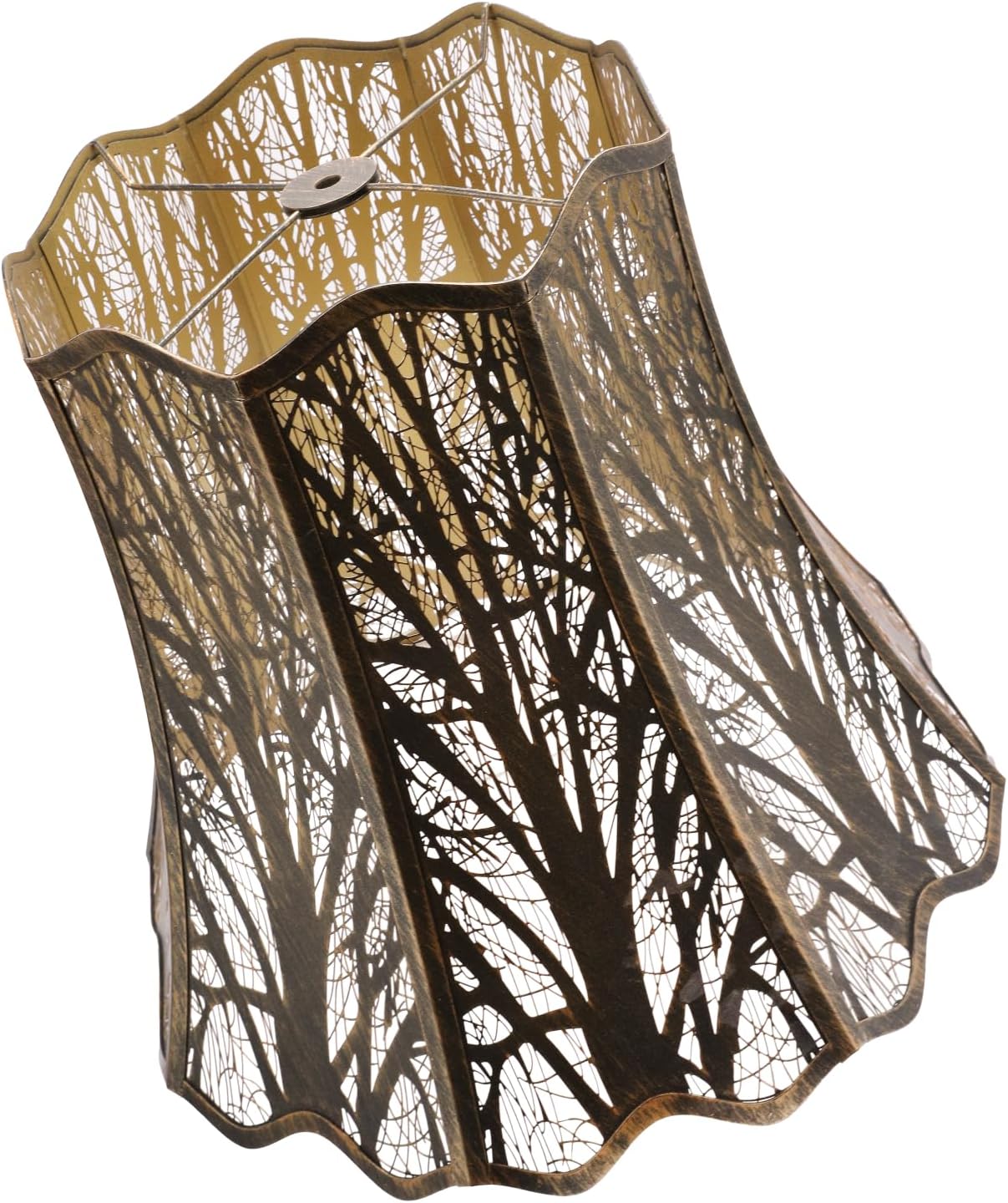 Etched Court Style Metal Lamp Shade, Large Upper and Lower Wave Lampshade with Forest Tree Pattern, 10"Top x 16" Bottom x 14.75" High, lron Cover shade for Table Lamps, Floor Lamps (Bronze & Gold)