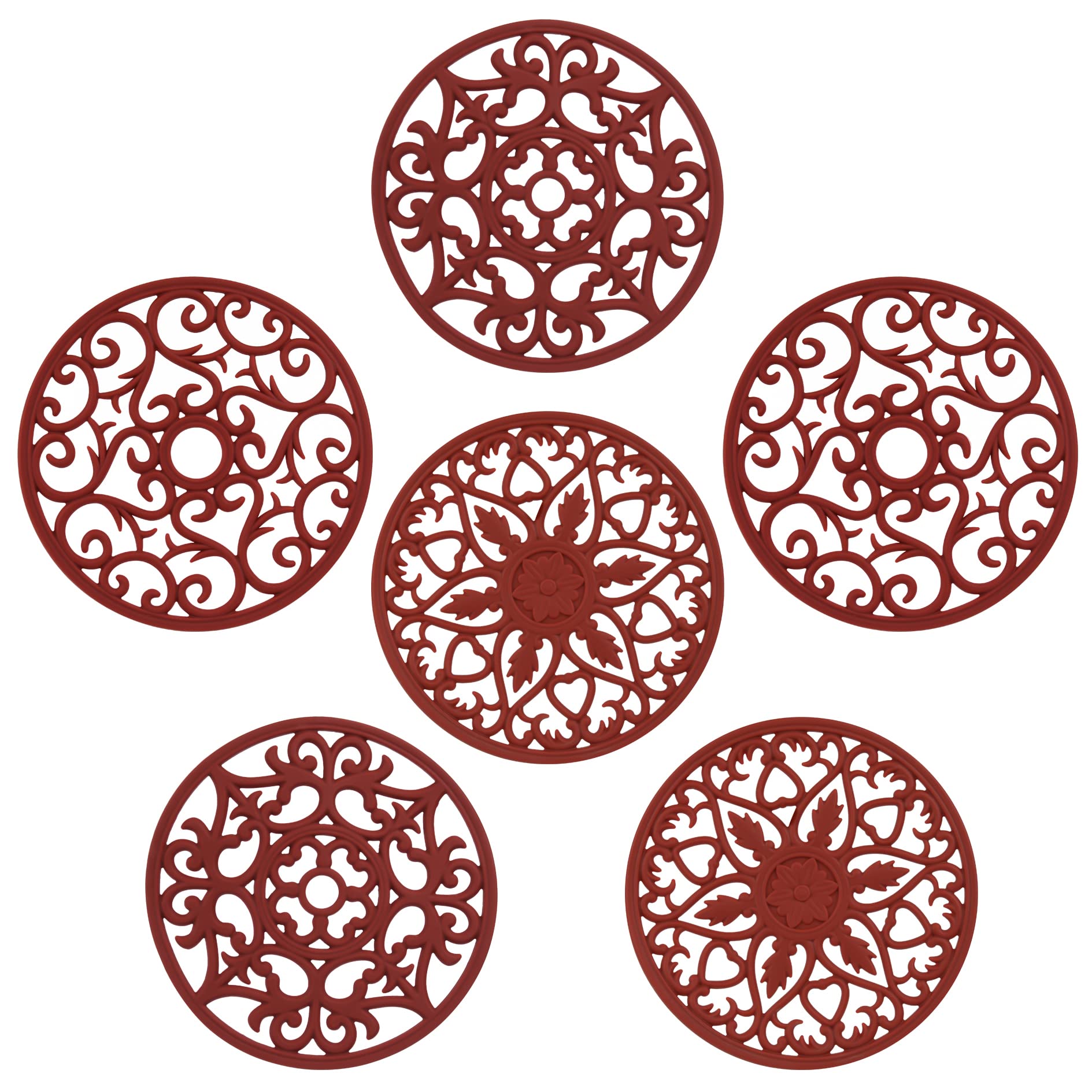 Sottopentola in silicone, antiscivolo, resistente al calore, moderno, antiscivolo, rotondo, multiuso, 6 pezzi, colore: rosso vino