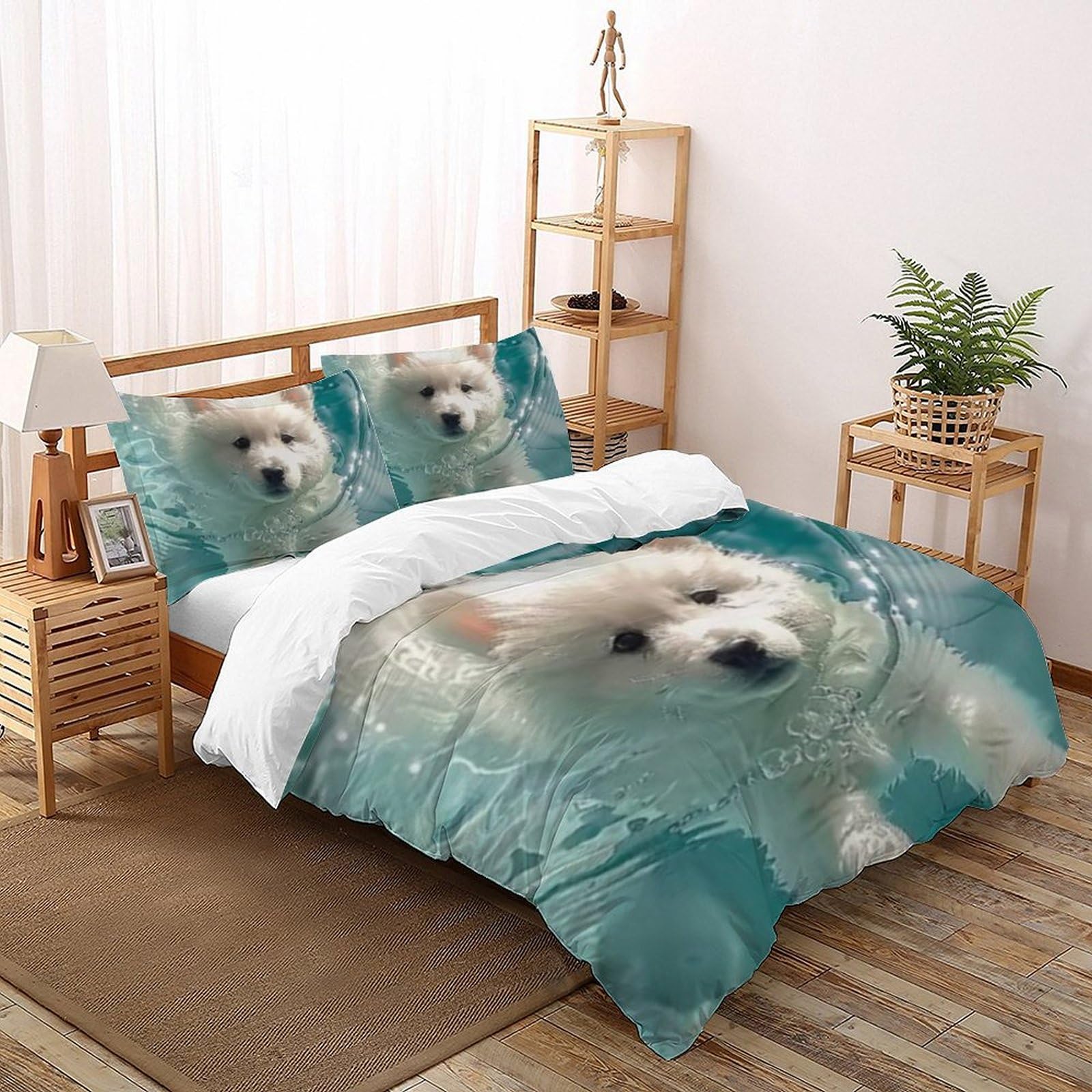 Housse de couette chiot nageur imprimé 3D animaux microfibre parure de lit enfants 220x240cm