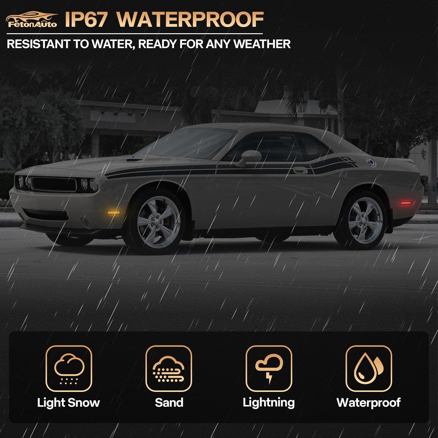 Dynamic Amber Red LED Side Marker Lights for Dodge Challenger 2008 2009 2010 2011 2012 2013 2014 Front Rear Bumper Maker Lamps 4PCS, Smoked Lens