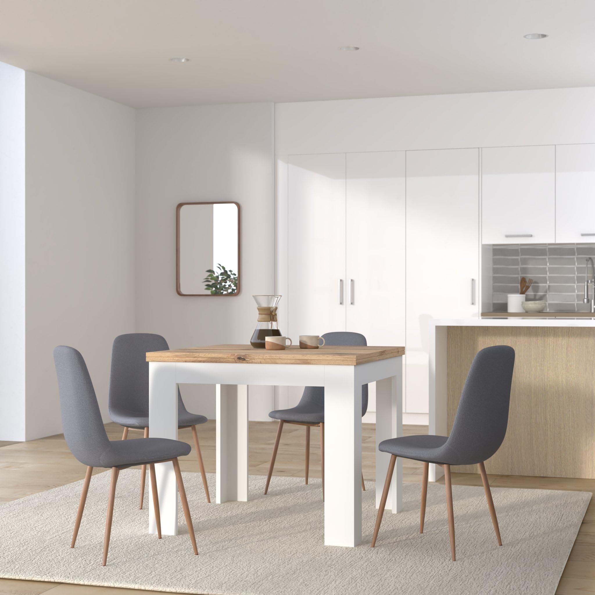 PAZZO DESIGN Tavolo Allungabile Marta, Piano Rovere Rustica, Gambe Bianche, Cucina, Soggiorno, Made in Italy, 90 x 90 x H79 cm - id_1992