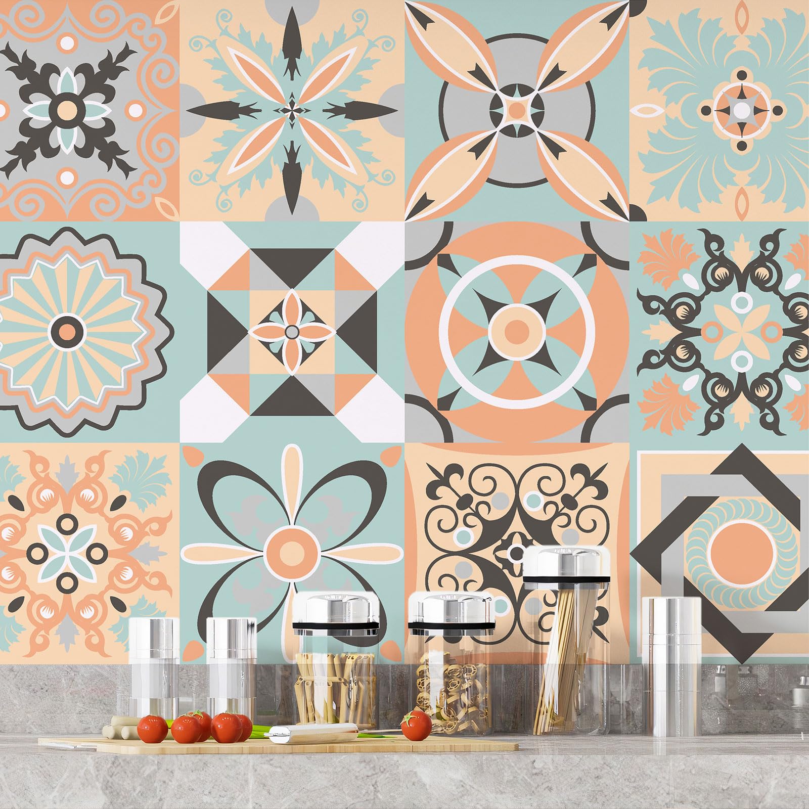 Lumalea Adesivo per cucina, effetto piastrelle di cemento, 3617689950150, adesivo + protezione opaca, 90 x 180 cm