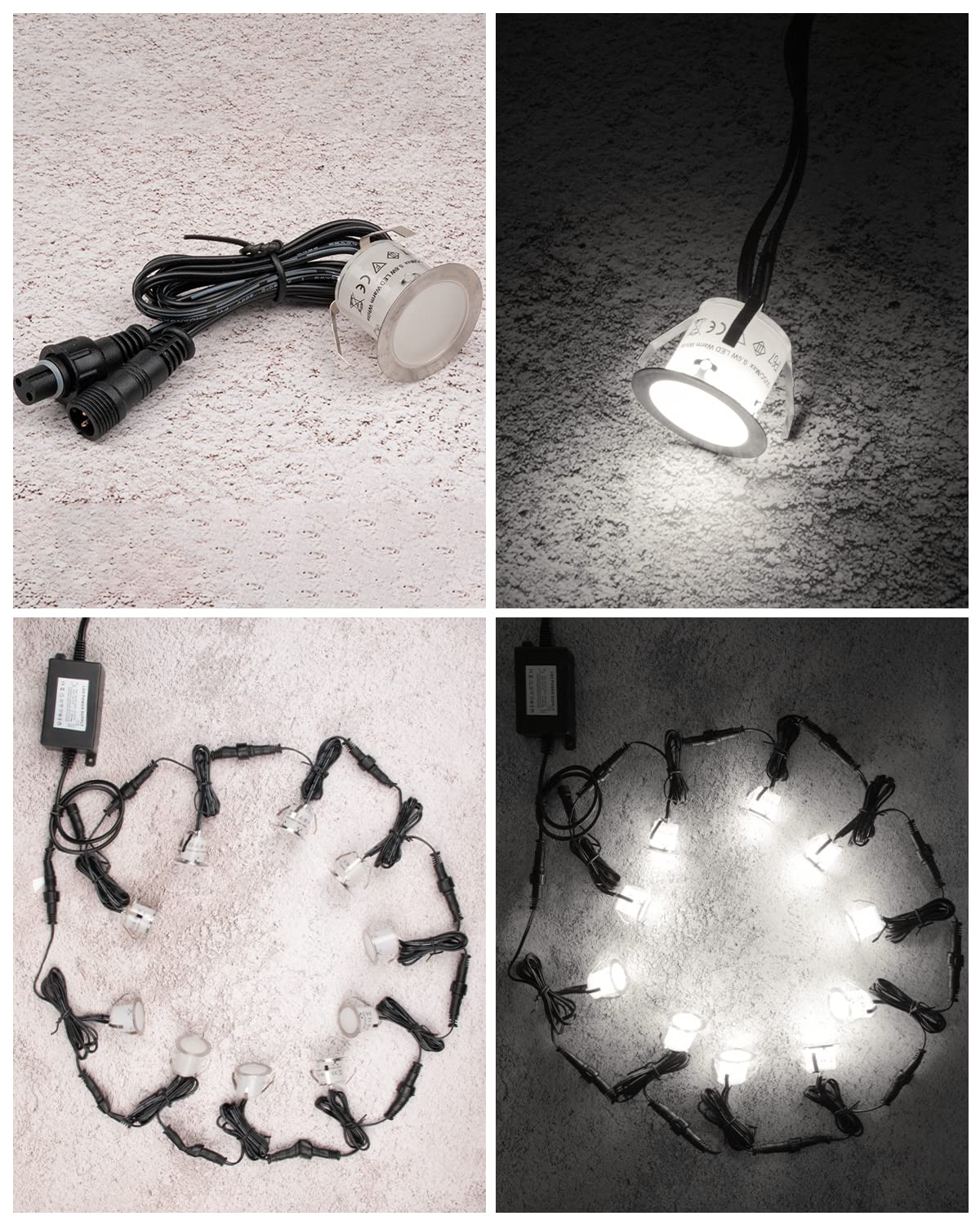 HIBOITEC 16er Set Terrassen Einbaustrahler LED Aussen, LED Einbaustrahler IP67 wasserdicht, 0.6W LEDs Bodeneinbauleuchten für Küche Garten Gehweg Holzbrücke kaltweiß