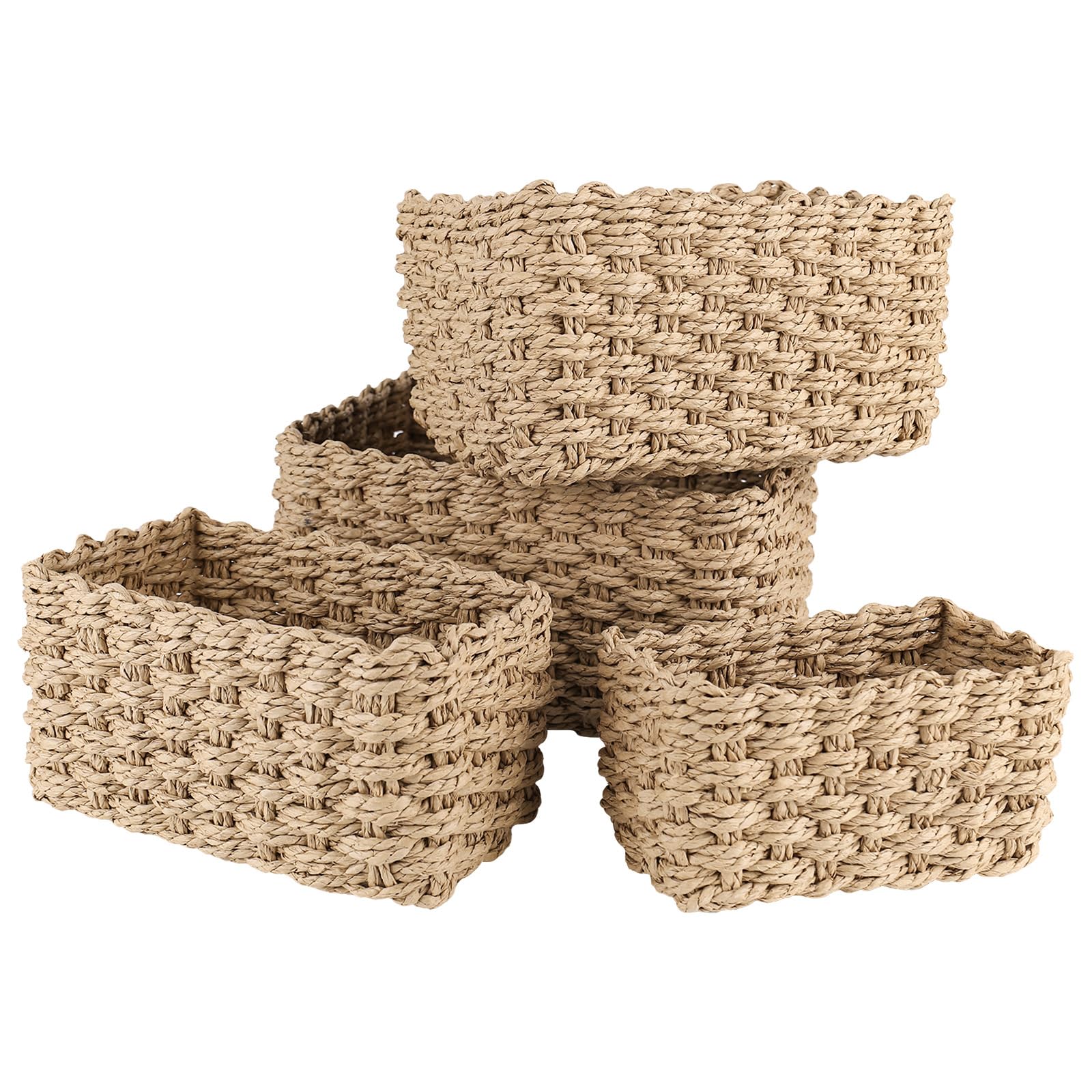 Trendecor Wicker Basket, 4 Pcs Small Wicker Baskets for Hampers Gift Multifunctional Storage Baskets Empty Bin Organizer Divider for Bathroom Bedroom Kitchen Office Storage 4 Sizes (Beige)