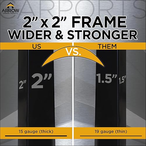 Miniatura 2 de Arrow Cochera de acero galvanizado, kit de cochera de metal compacto para automóvil, 10' x 20' x 9', carbón