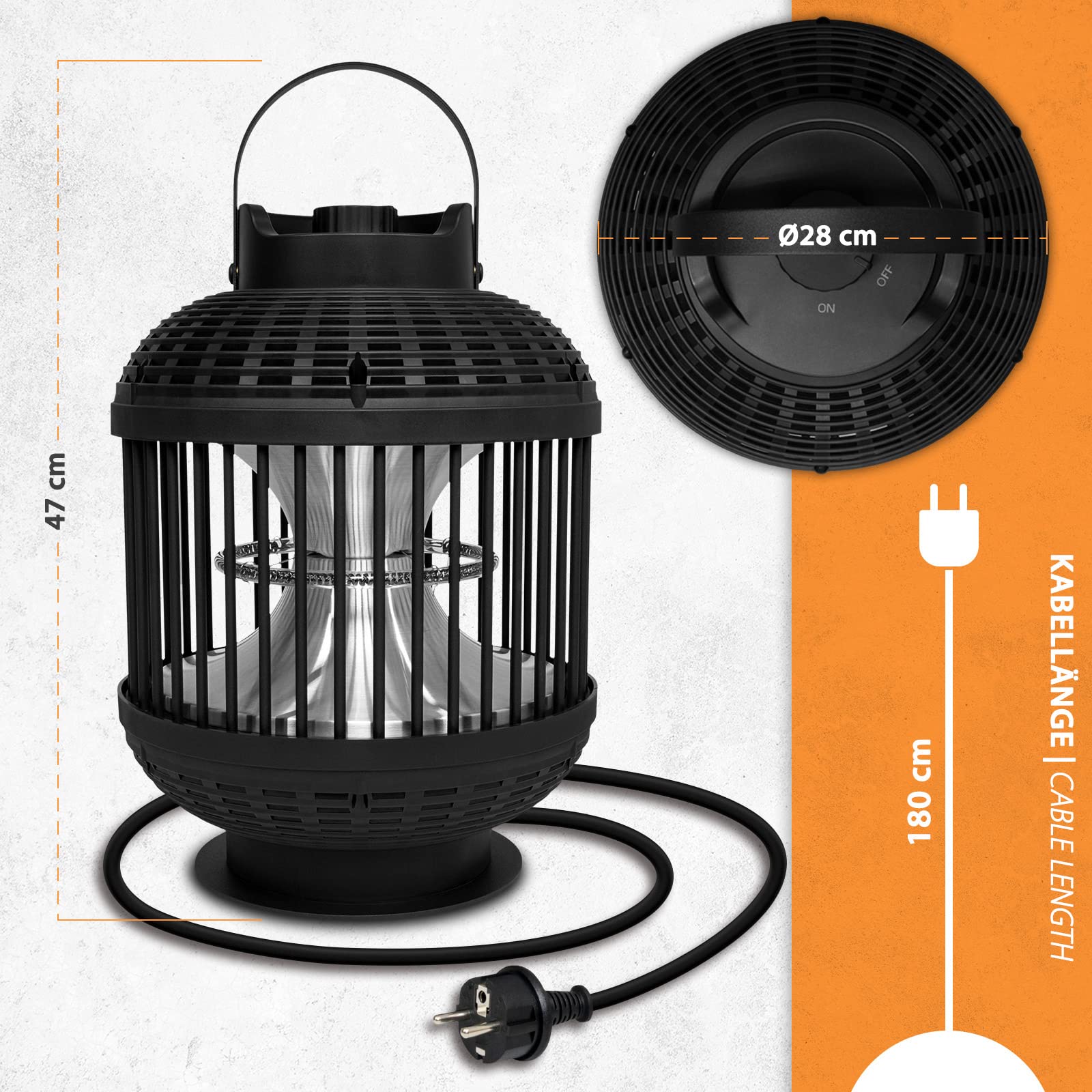 Mi-Heat 1200 W zewnętrzna latarnia na podczerwień Rom, promiennik stołowy, promiennik tarasowy, 360° promieniowanie cieplne