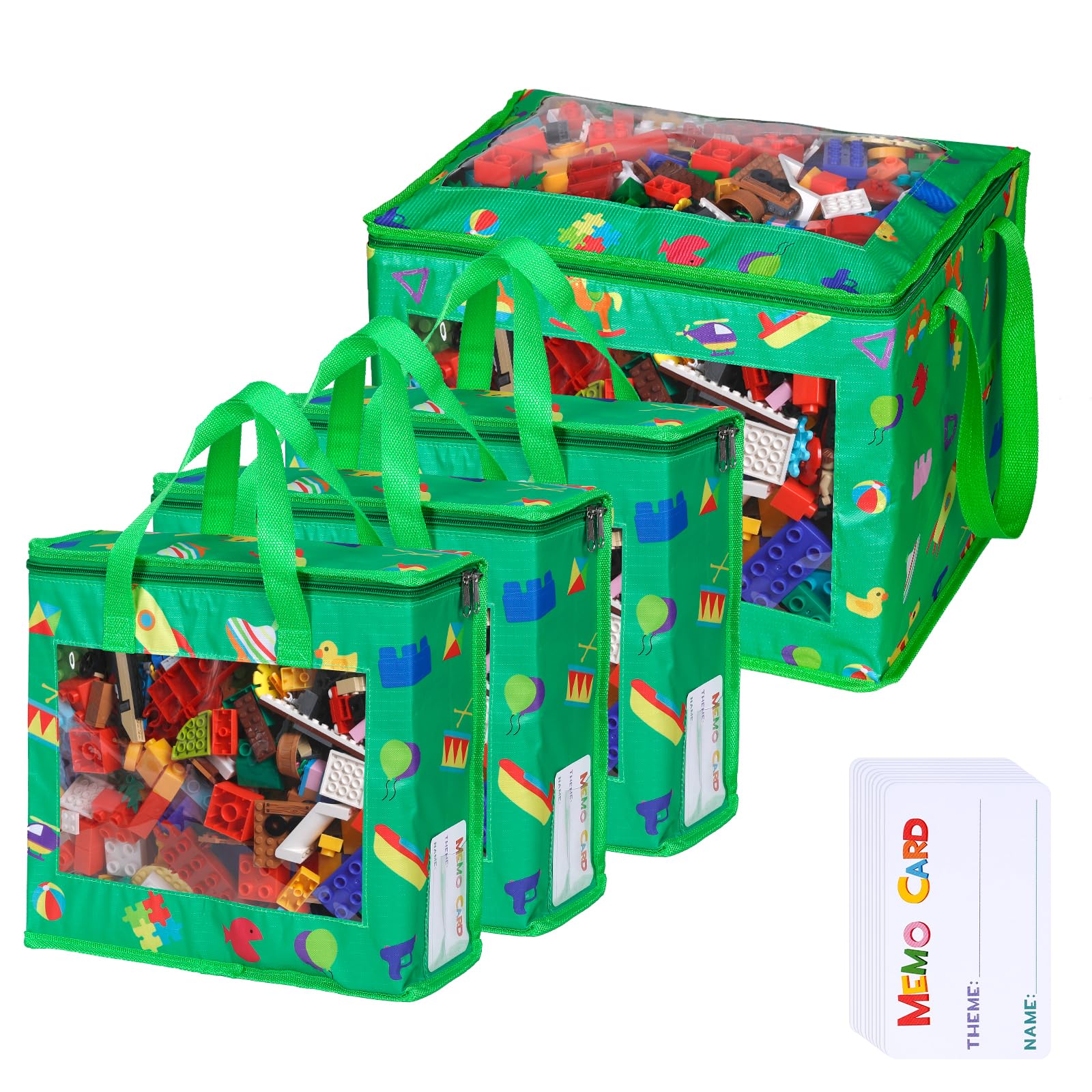 4 Pack Waterproof Toy Storage Bags with Labels,Include 1 Pcs Extra Large and 3 Pcs Large Bags,Oxford Cloth Toy Storage Pouch,Portable Trave Toy Organizer for Board Game, Building Blocks, Puzzle