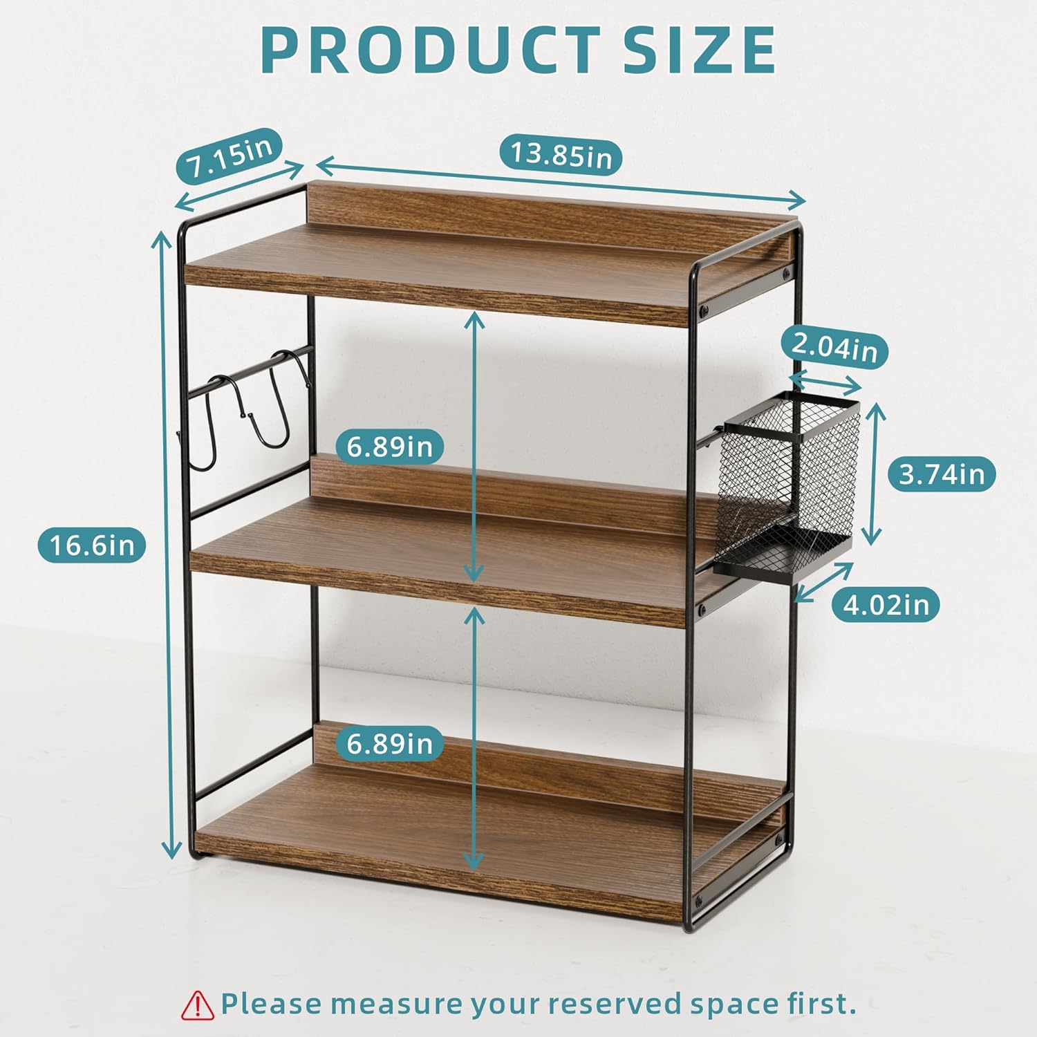 3-Tier Bathroom Counter Organizer with Basket, Vanity Organizer Counter Shelf for Skincare & Makeup Storage, Wood Countertop Organizers for Kitchen, Bathroom, Dresser (Brown)