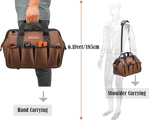 Miniatura 9 de WELKINLAND Bolsa de herramientas para electricista de 17 bolsillos, bolsa de herramientas portátil de 14 pulgadas, bolsas de herramientas