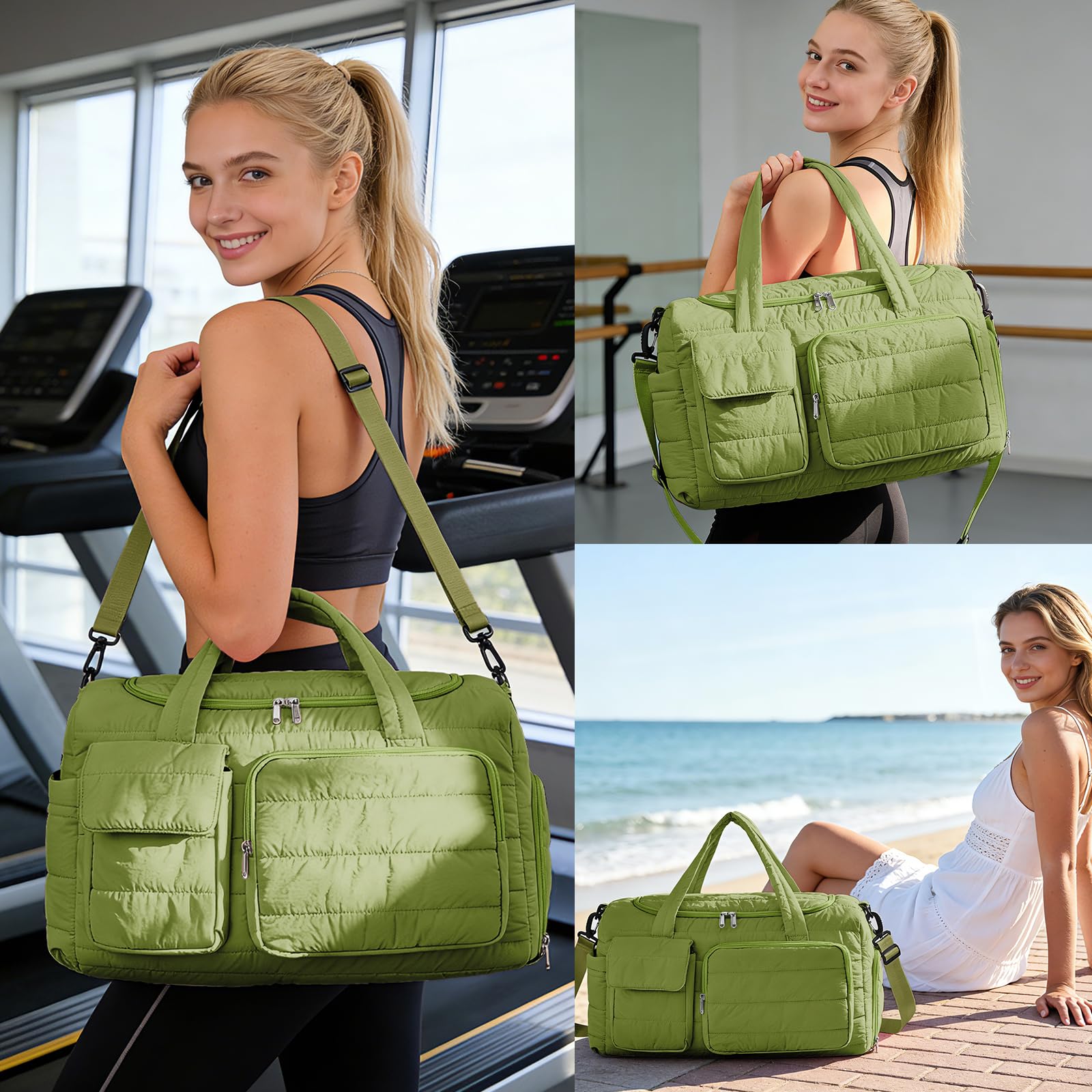 Kleine Sporttasche für Damen, Reisetasche, Handgepäck, Wochenendtasche mit Schuhfach, Grün, Small to Medium, Stylischer Turnbeutel
