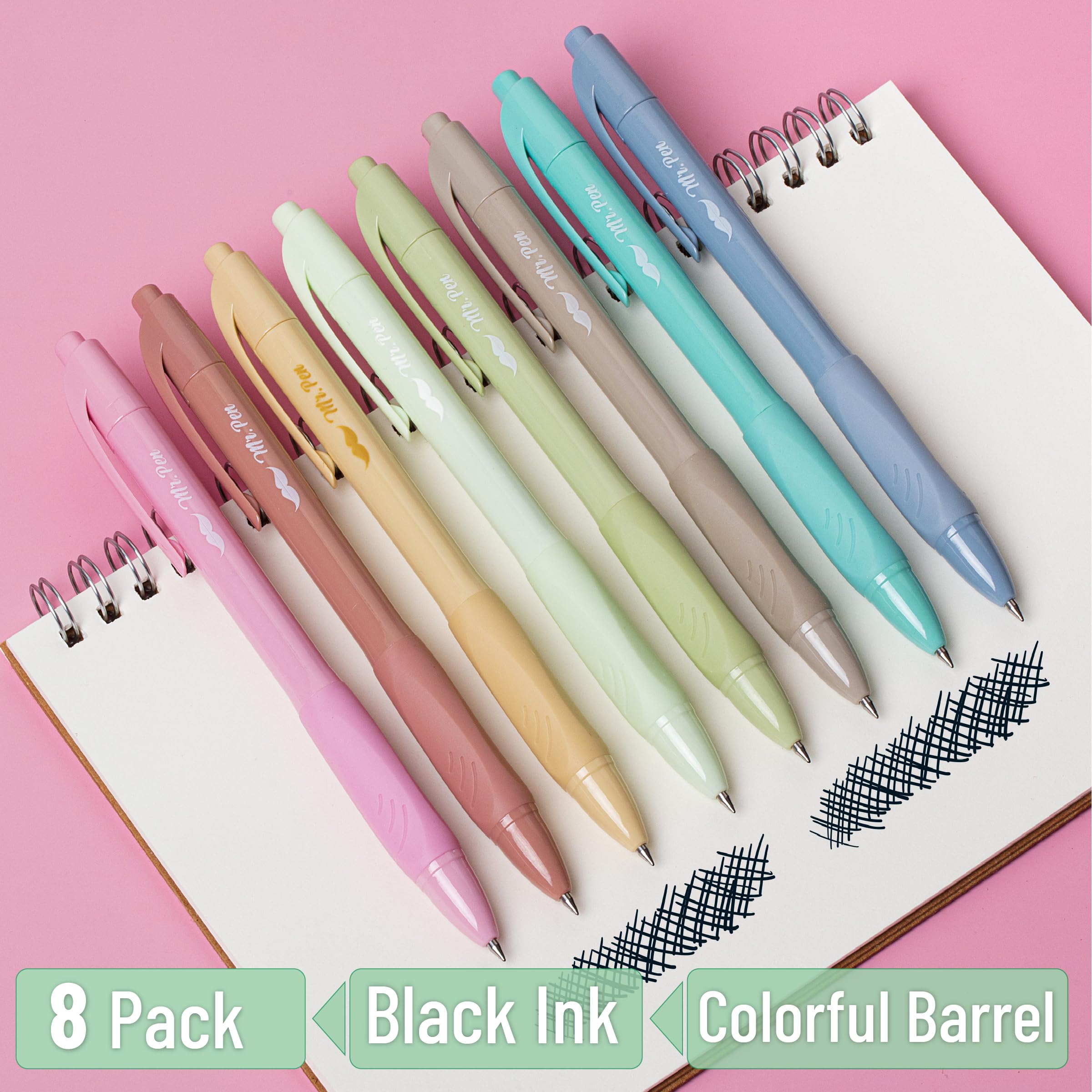Mr Pen- Retractable Gel Pens 8 Pack Black Ink Soft Grip Soft Pastel Barrel Gel Pens Fine Point — view 2
