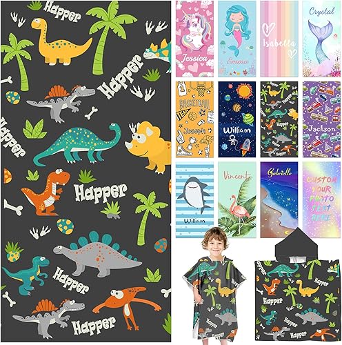 Yananka Toallas de playa personalizadas para niños, toallas de playa personalizadas con nombres, regalos personalizados para niños pequeños, niñas y