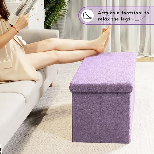 Miniatura 84 de PINPLUS Otomanas otomanas de almacenamiento con forma cuadrada con reposapiés de almacenamiento para sala de estar, asiento otomano Boucle para