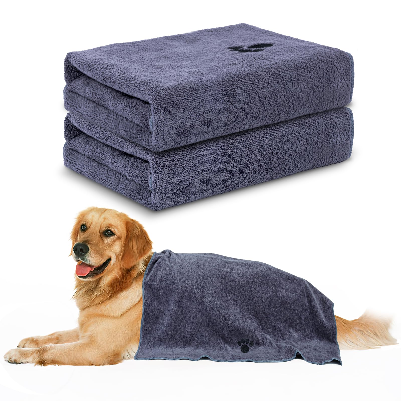 2 Pack Microfiber Dog Towels for Drying Dogs, Super Absorbent and Soft