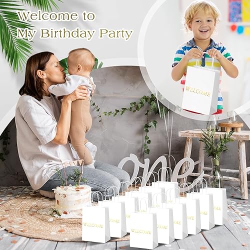 Miniatura 5 de Jexine 100 bolsas de regalo de bienvenida de 5.9 x 3.1 x 8.1 pulgadas, bolsas de bienvenida de papel kraft para bodas, invitados de hotel,