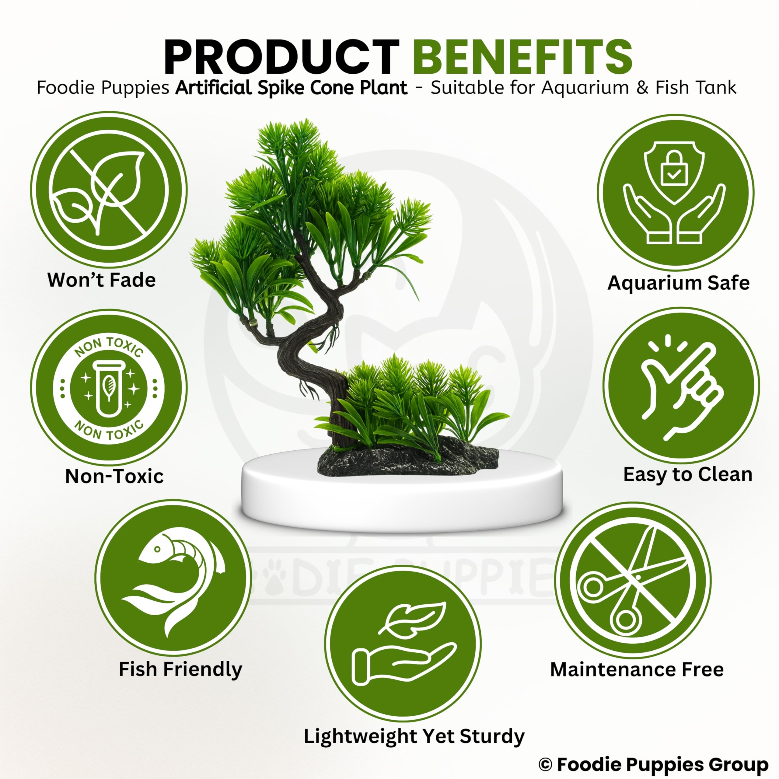 Foodie Puppies 8.2inch Aquarium Plastic Plants Green Leaves Tree/Plant - (Spike Cone Plant) for Fish Tank Ornaments Freshwater & Saltwater Decorative 3