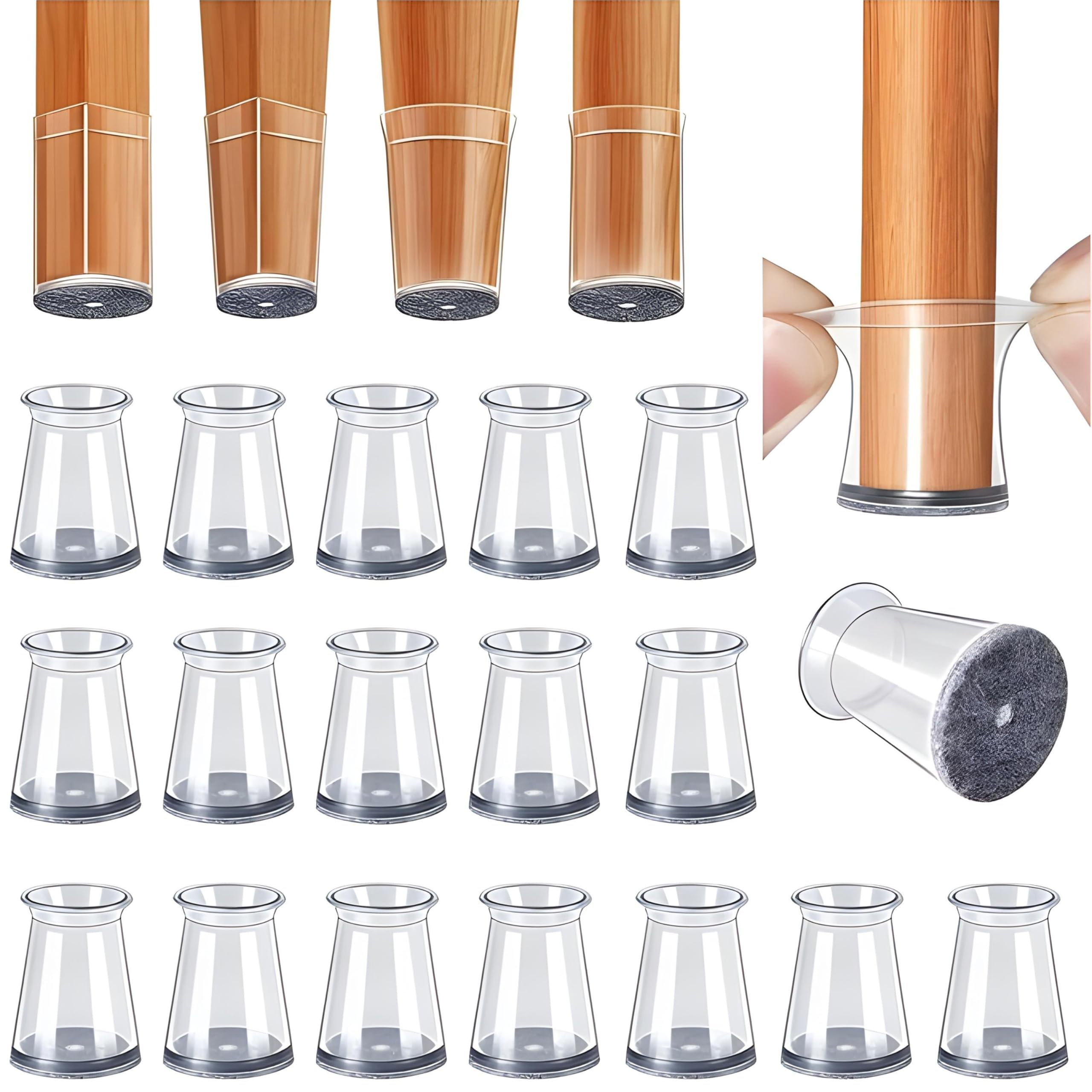 32Pcs Chair Leg Floor Protectors Cap For Hardwood Floors,Transparent Silicone Caps With Felt Pads,Floor Protectors For Indoor Furniture Legs+Tiles+Carpet+Wood (XS : Fit Size 10-19 mm)