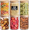 ComSaf 1 Qt Glass Storage Containers with Lids, Glass Jars with Lids, Clear Food Storage Jar, Round Canister Set of 6, Pantry Organizers for Cookie Pasta Flour Rice Tea Coffee Bean